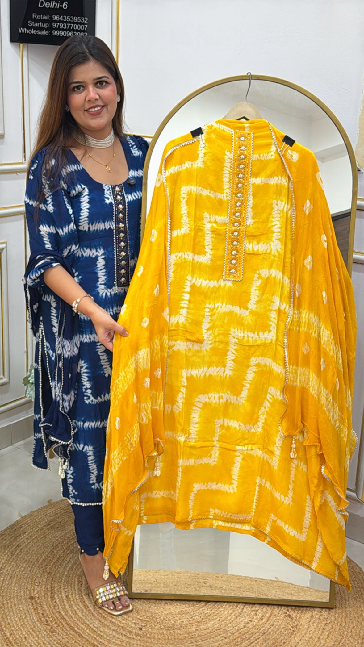 Vibrant Designer Shibori Printed Pure Crepe Suit Material with Bandhej Chiffon Dupatta GF 567