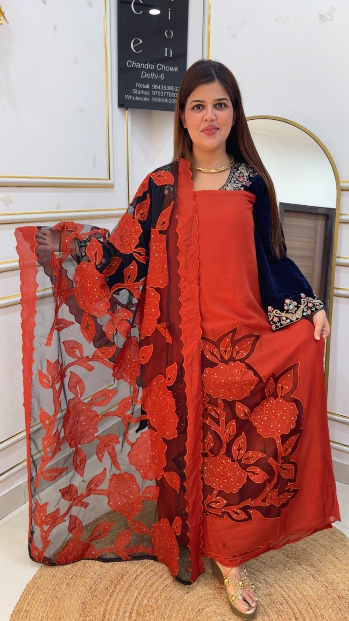 Designer and premium boutique style applique work suit material along with designer applique work dupatta  GF879