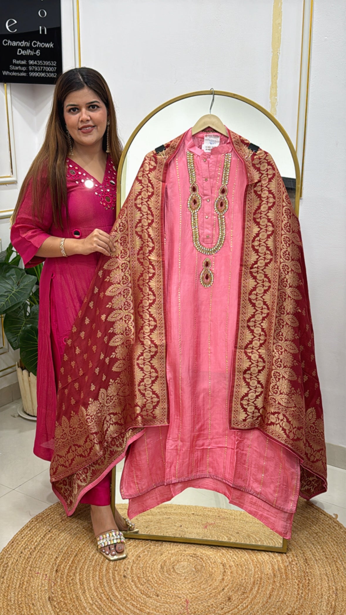 Best seller pure silk suit with designer kundan neck style along with heavy weaved banarasi silk dupatta GF 488