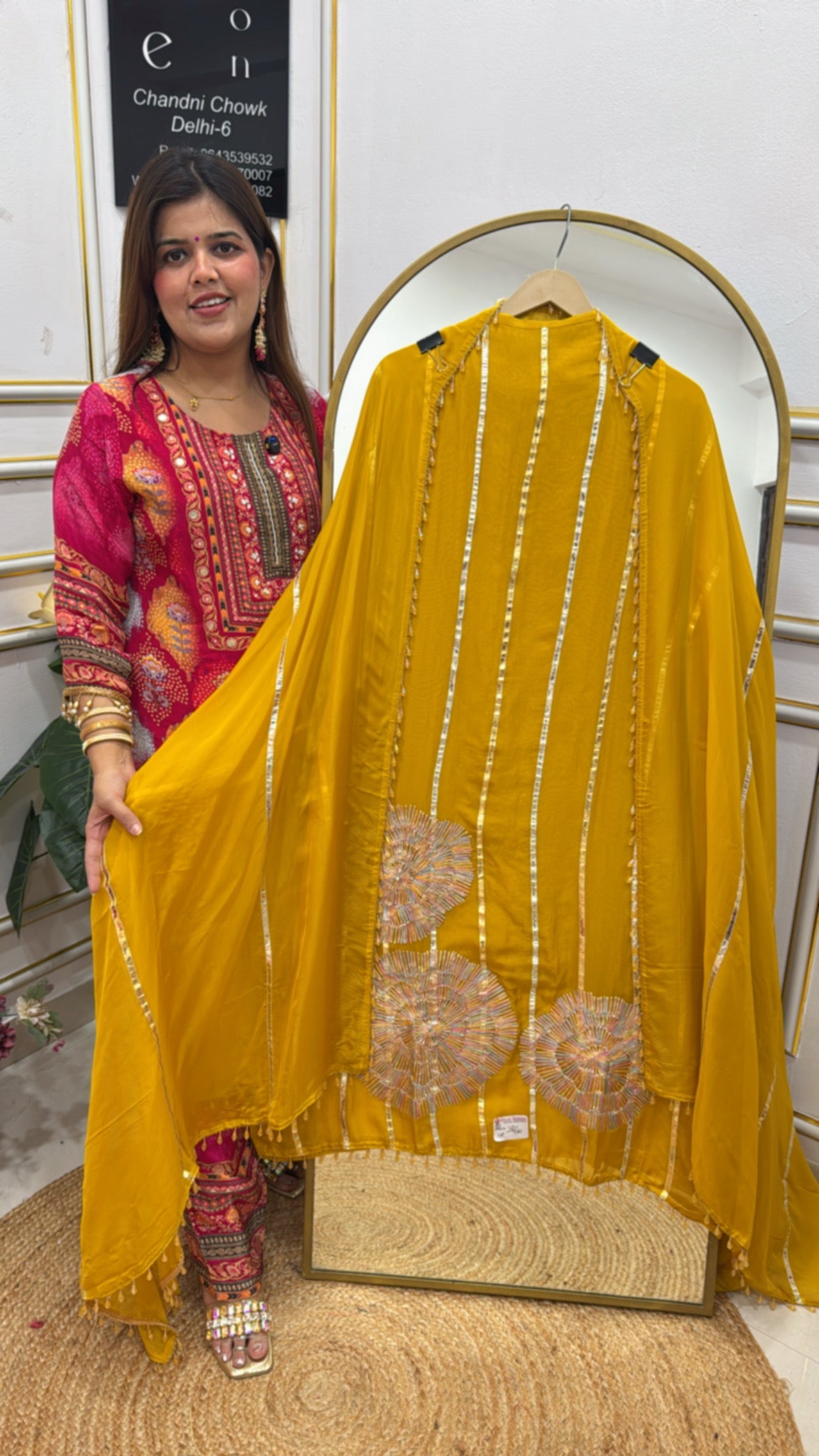 Gota work special super light weighted pure organza silk suit material with organza dupatta all over crystal lace detailing GF637