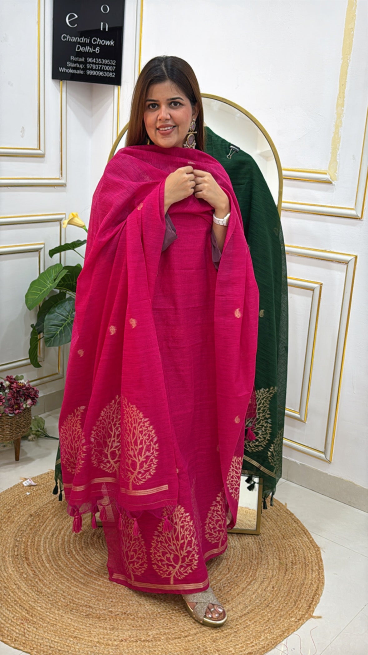 Evergreen Pure Moonga Silk Suit Material with Golden Weaved Kanjivaram Border &amp; Dupatta GF 516