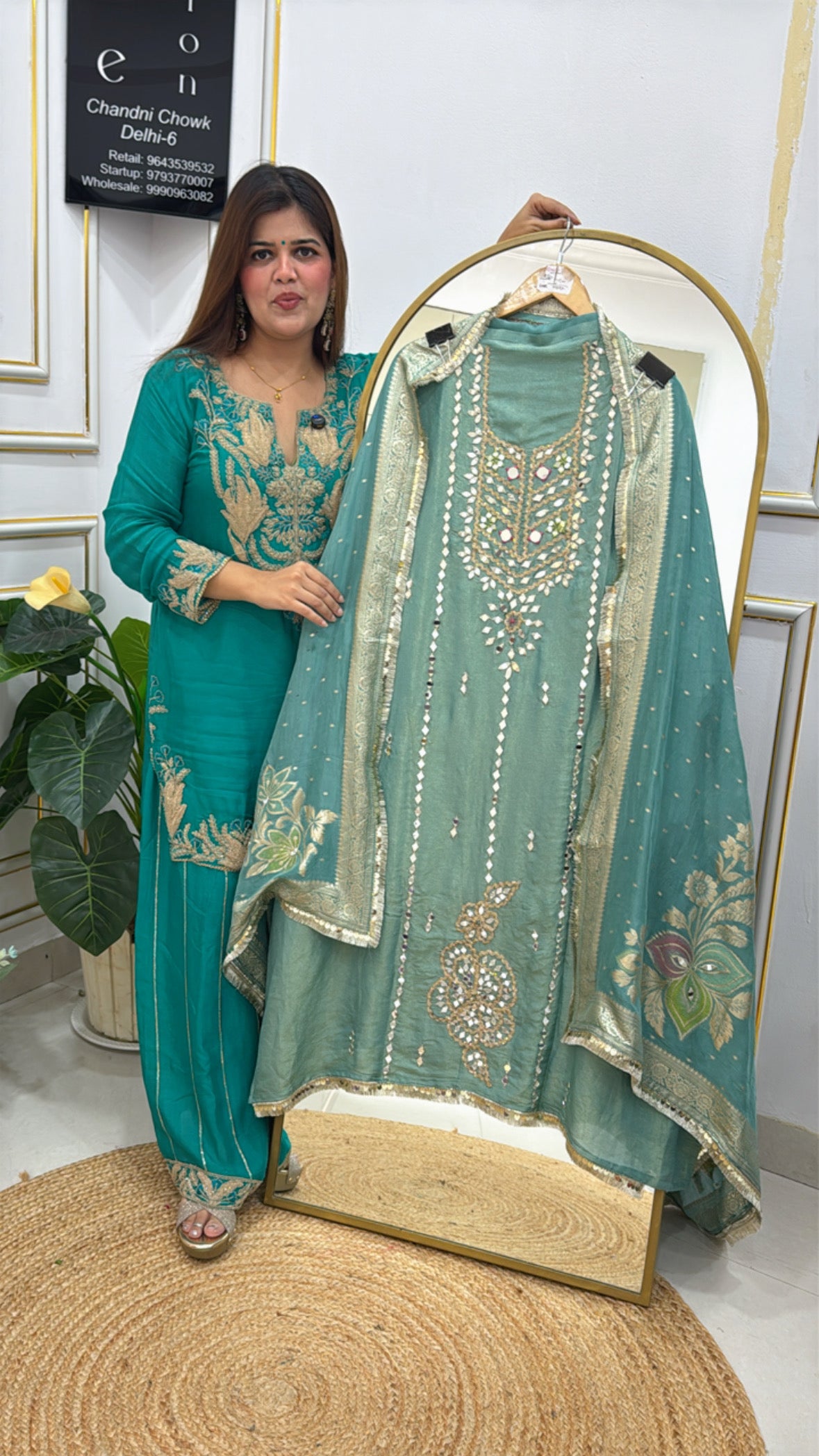 Huge demanded pure mirror creation shimmer silk partywear suit material along with kanjivaram weaved silk dupatta GF617