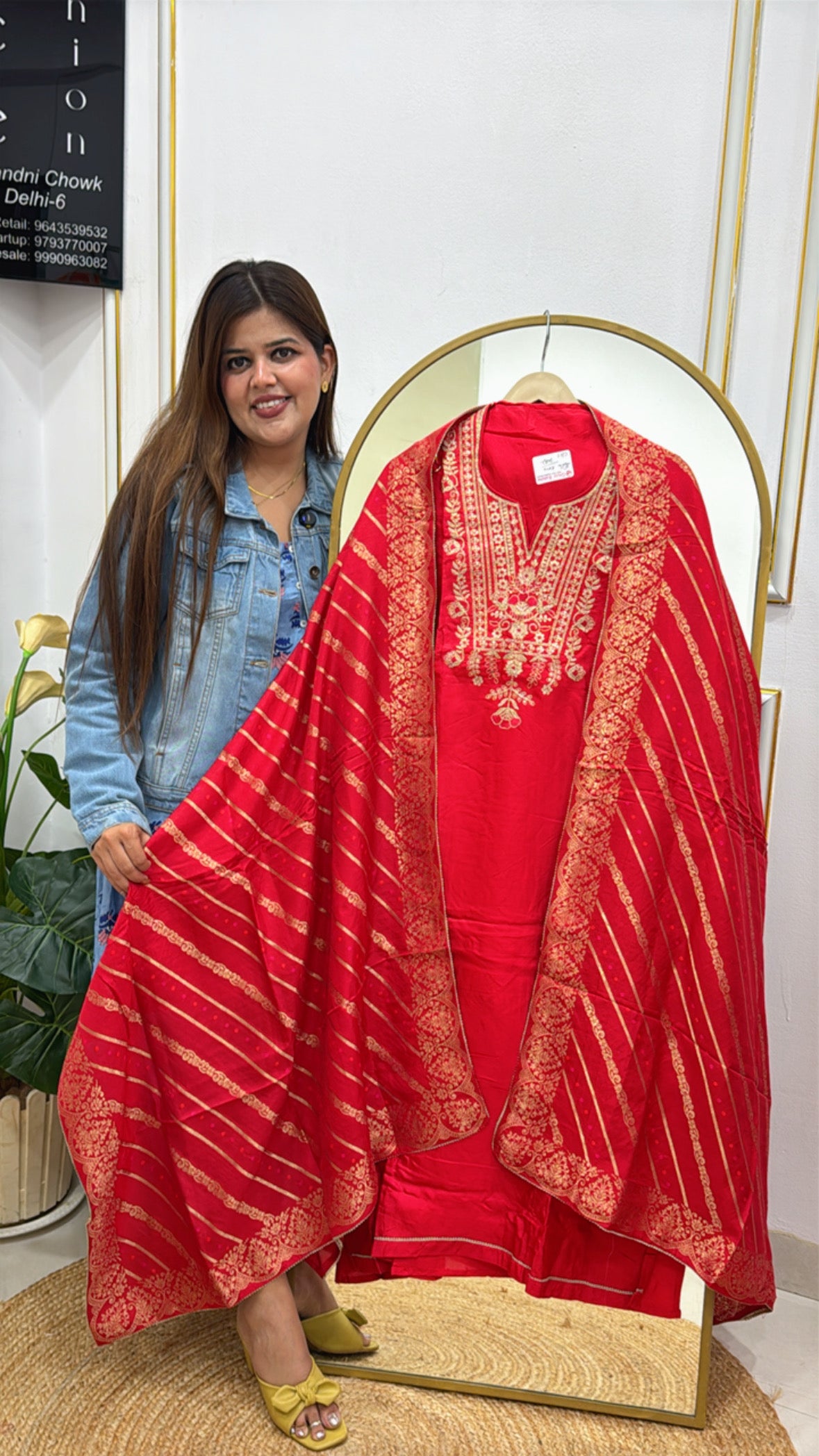 Festival Special Pure Silk Unstitched Suit with Zardozi Neck Detailing &amp; Weaved Banarasi Dupatta GF 306