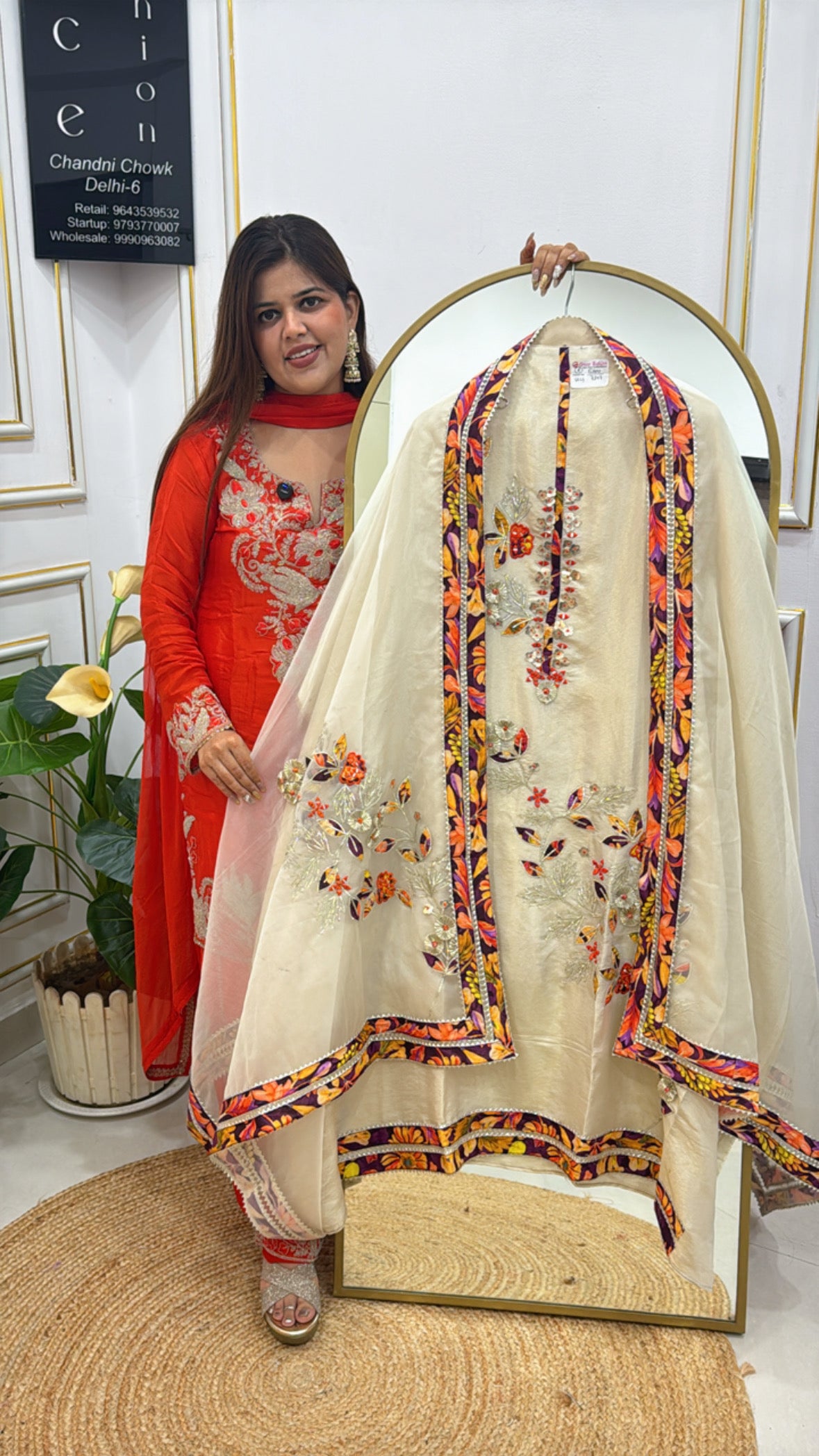 Elegant Festive Unstitched Suit with Mirror &amp; Applique Detailing GF 274