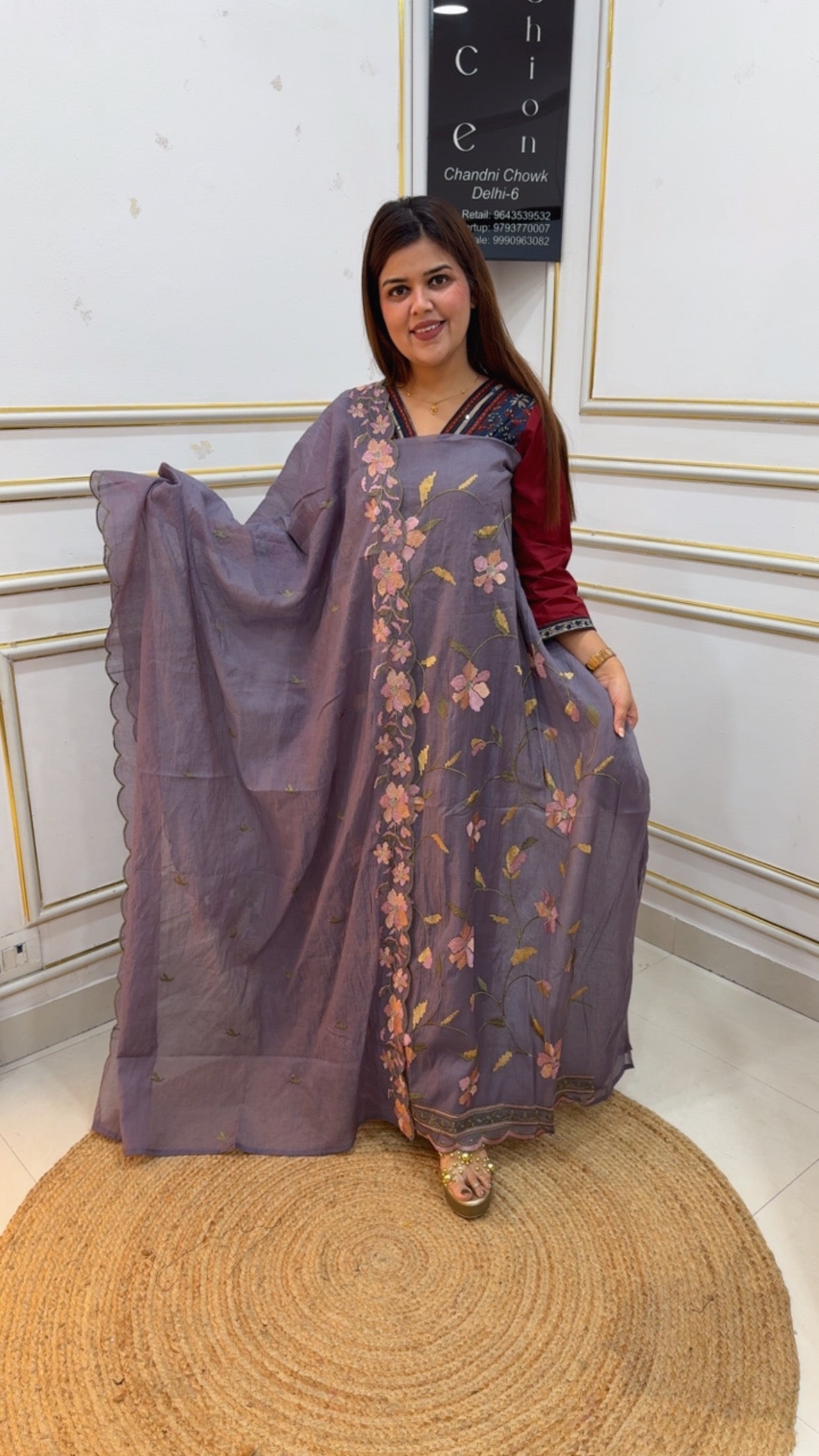 Summer special premium pure Mul French flower embroidery suit material along with Mul Mul dupatta GF1071 LILAC
