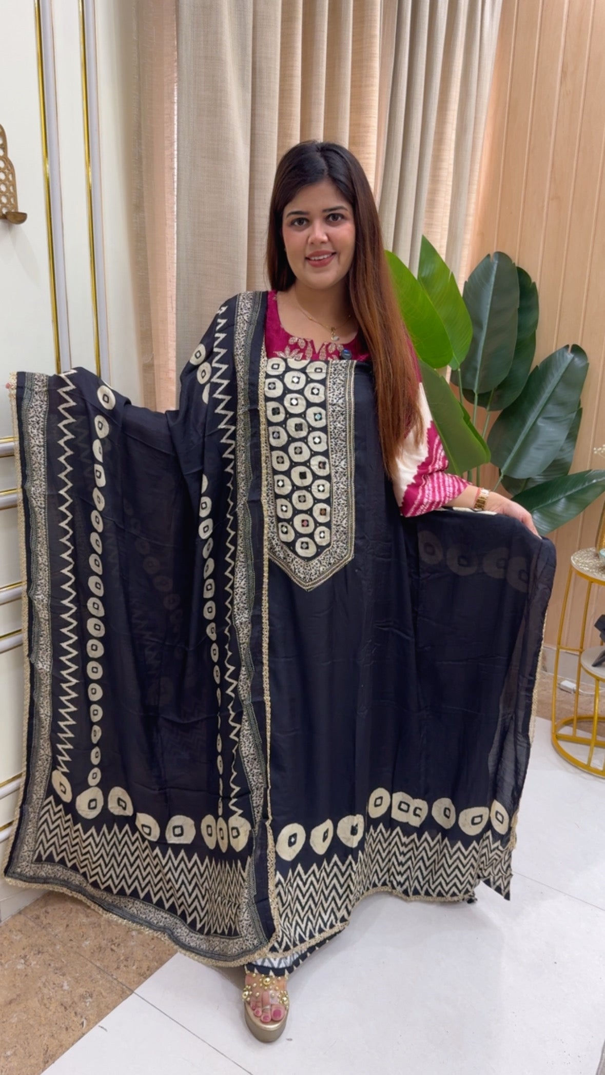Stylish and classy premium gazzi muslin royal summer prints Gazzi inspired latest suit material GF1159 Black