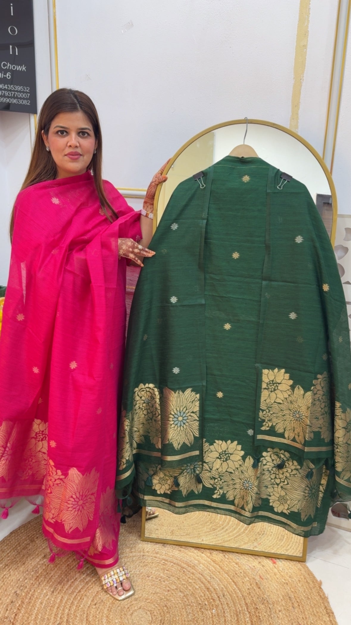 Best seller premium pure Moonga silk jamdhani golden weaved suit mater with pure gold weaved jamdhani with full length viscose dupatta GF 747