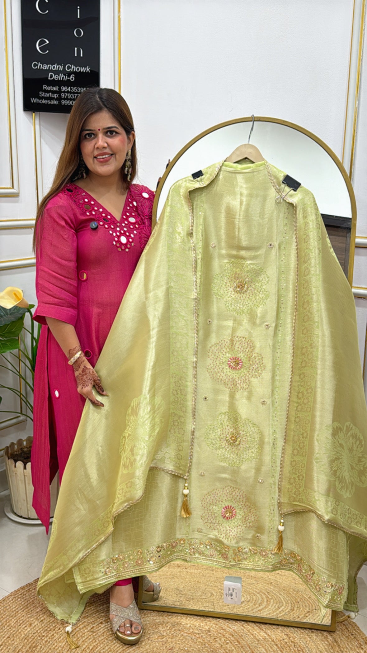 Evergreen Pure Kanjivaram Silk Suit Material with Handwork Detailing &amp; Weaved Kanjivaram Dupatta GF 378