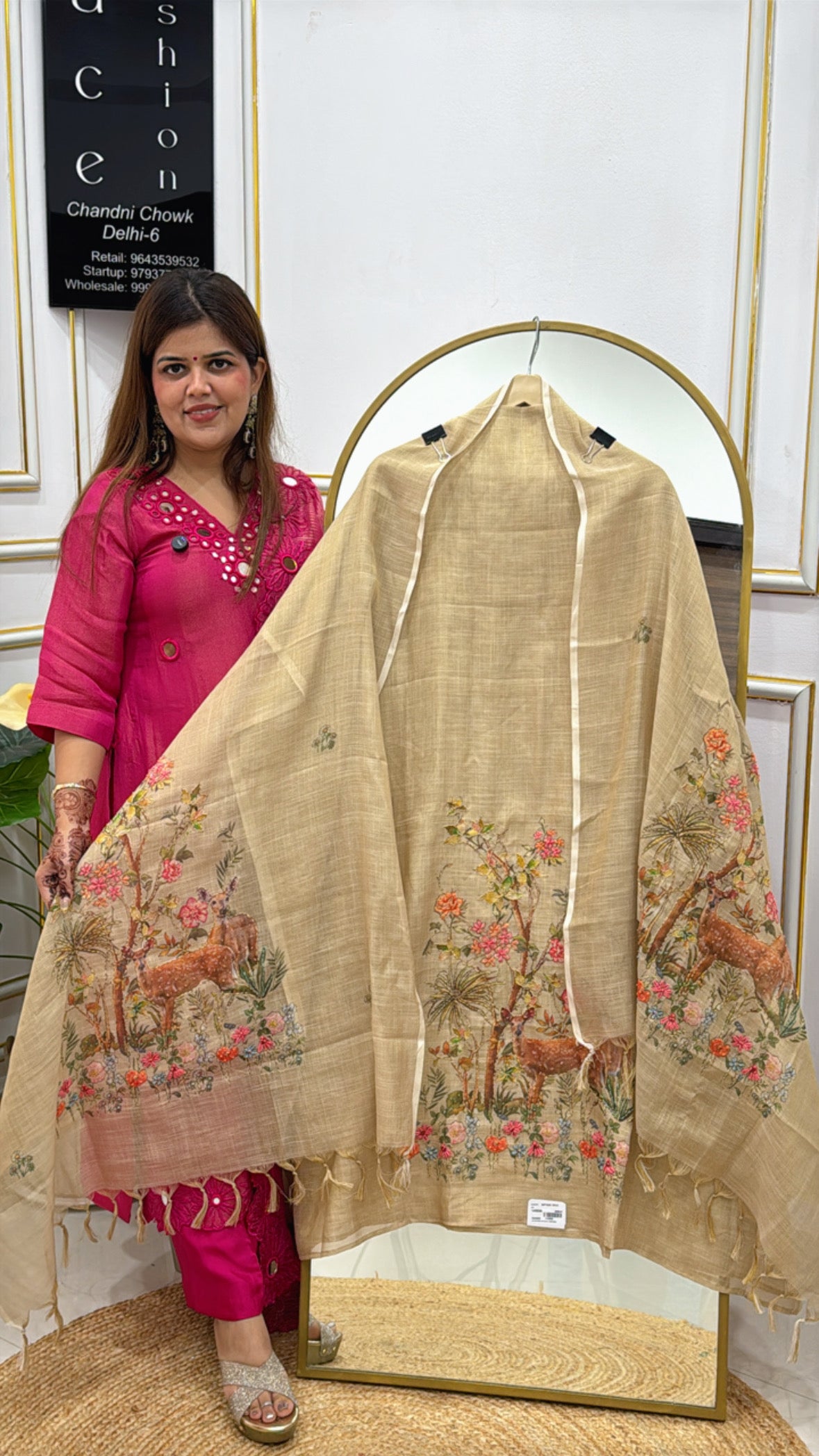 Pure Linen Silk Handcrafted Appliqué Designer Suit Material GF 377
