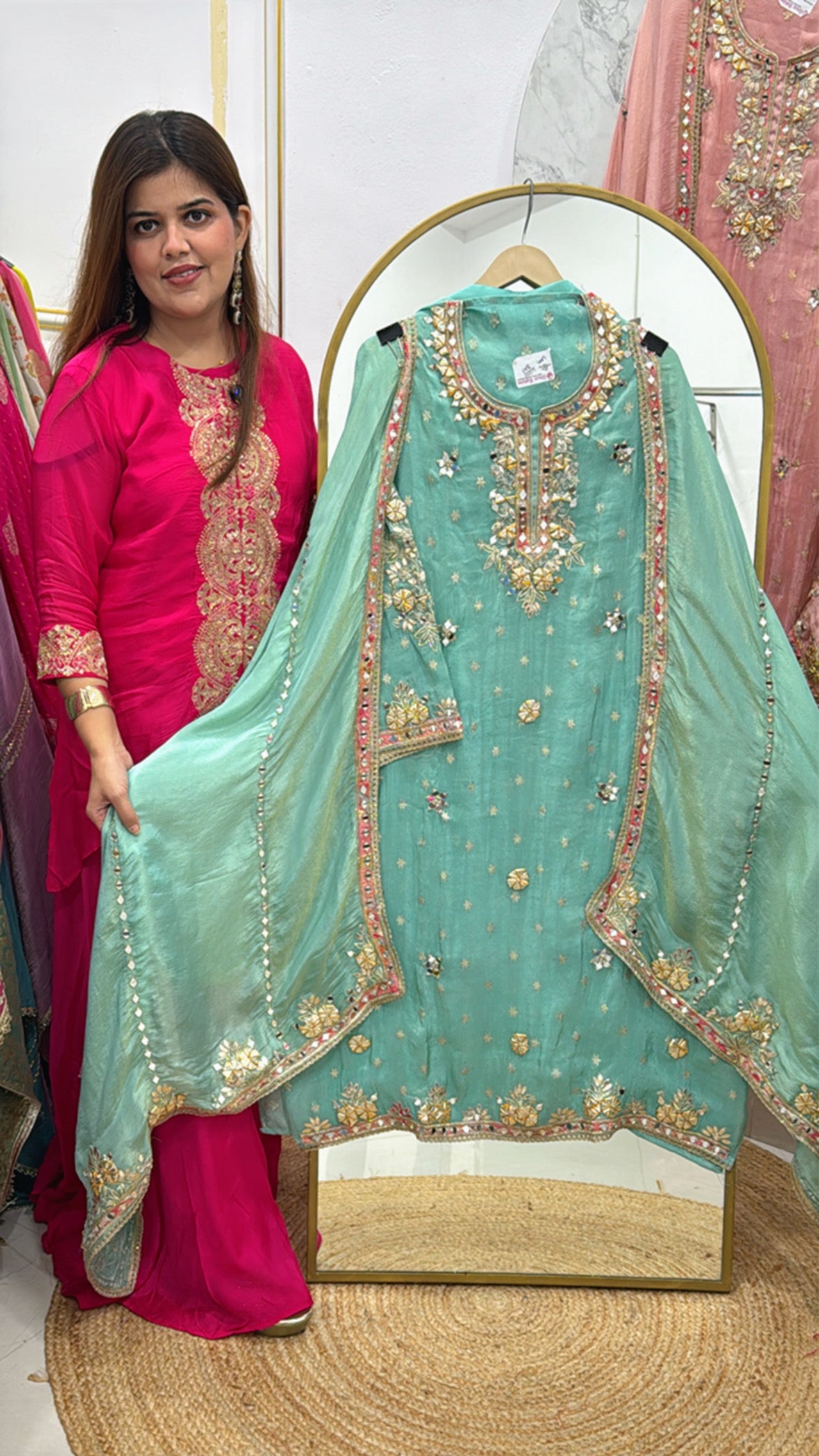 Best seller premium pure gota and mirror detailing suit material for festival and wedding occasion GF557