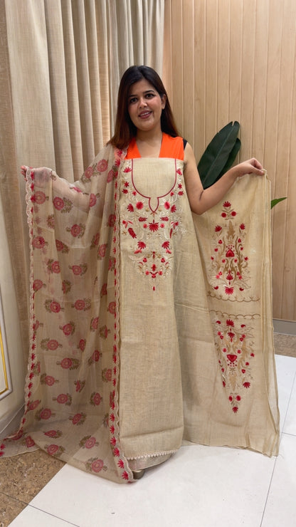 Style and elegant Moonga silk jamdhani embroidered classic suit material along with block print beautiful dupatta GF1210