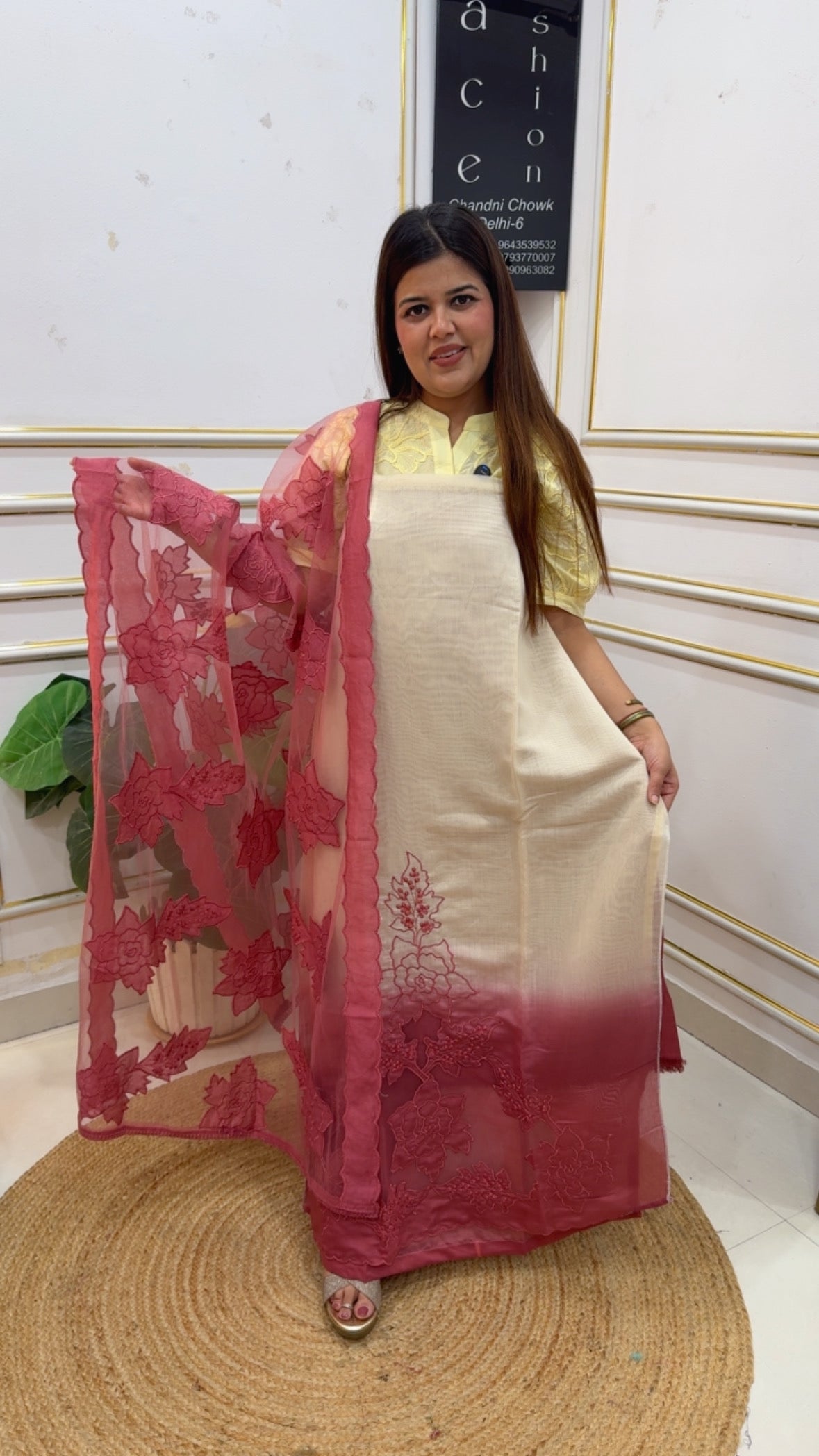 Summer style and grace pure Mul cotton Chanderi stylish applique work designer suit material with applique work designer dupatta GF1179 IVORY RUST