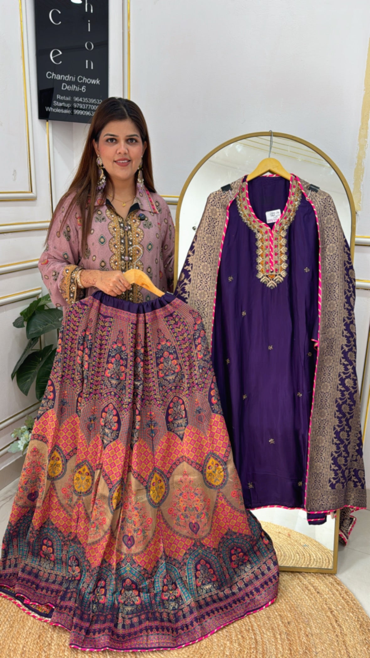 Pure Meenakari Weaved Raw Silk Ready-to-Wear Skirt with Premium Handwork Silk Semi-Stitched Shirt GF 431