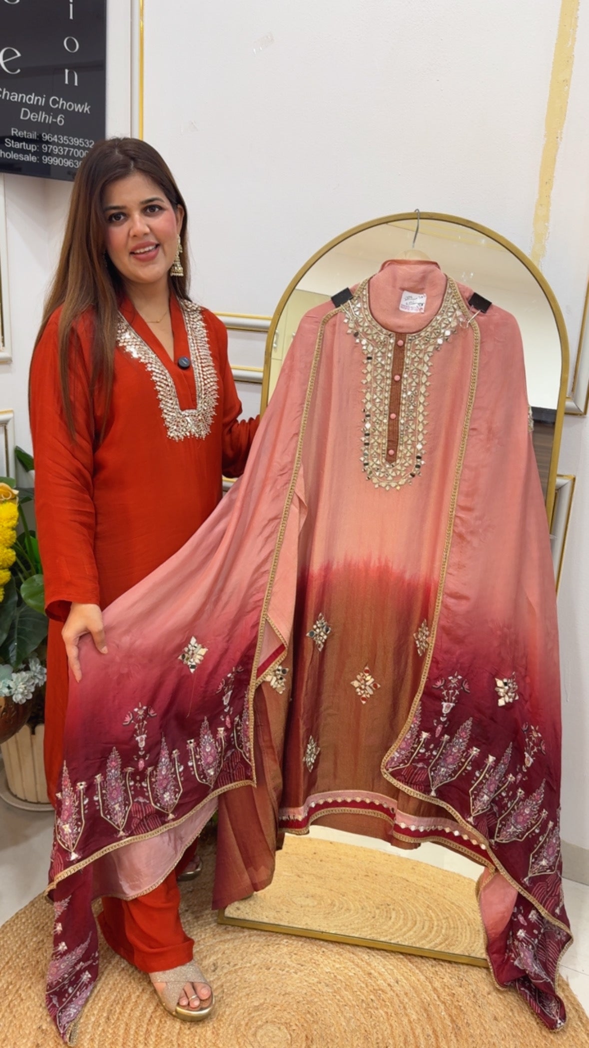 Partywear special mirror detailing ombre style designer suit material with designer dupatta GF699