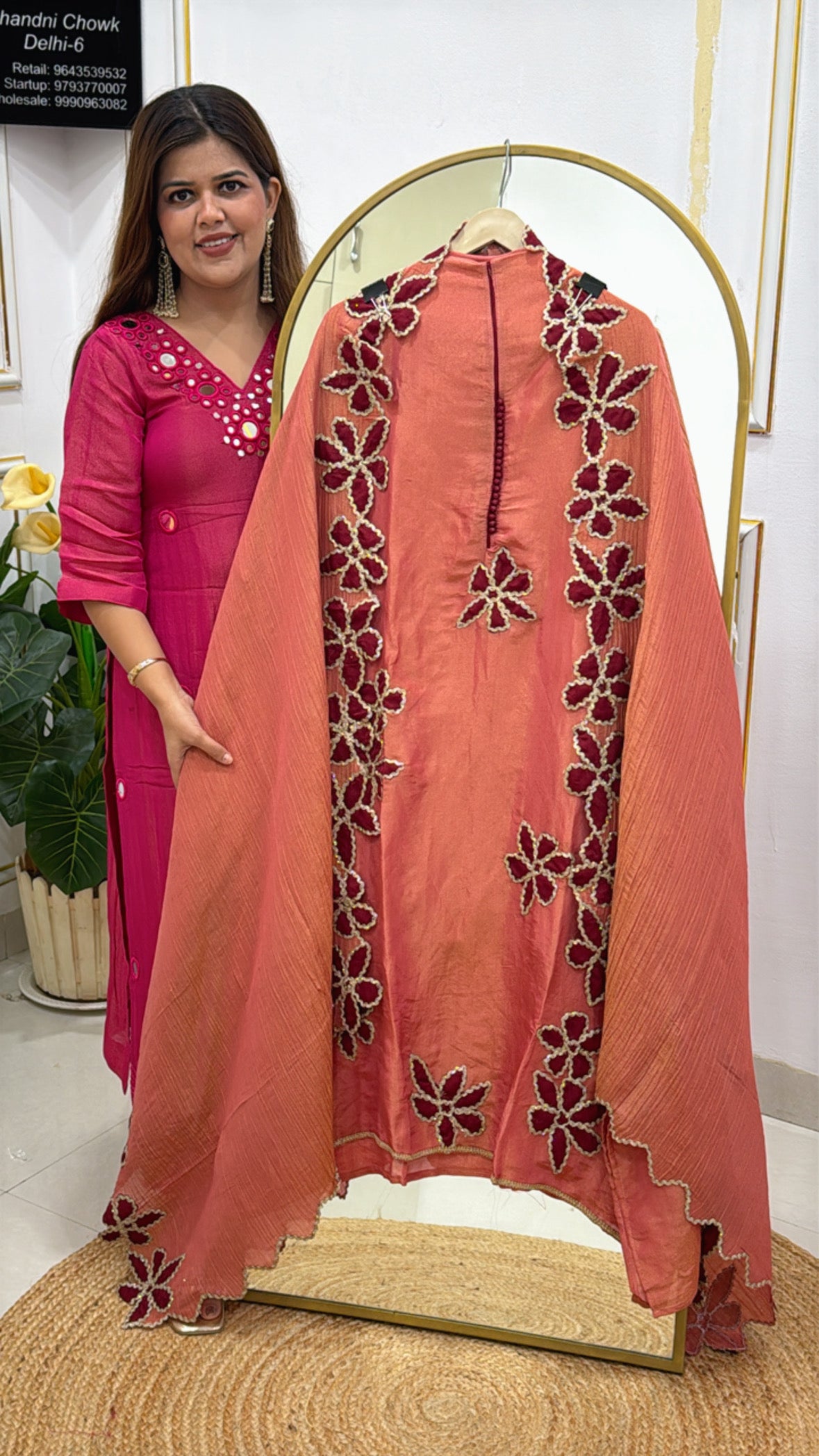 Latest partywear shimmer silk with designer applique cutwork all over shirt and crushed silk dupatta GF 487