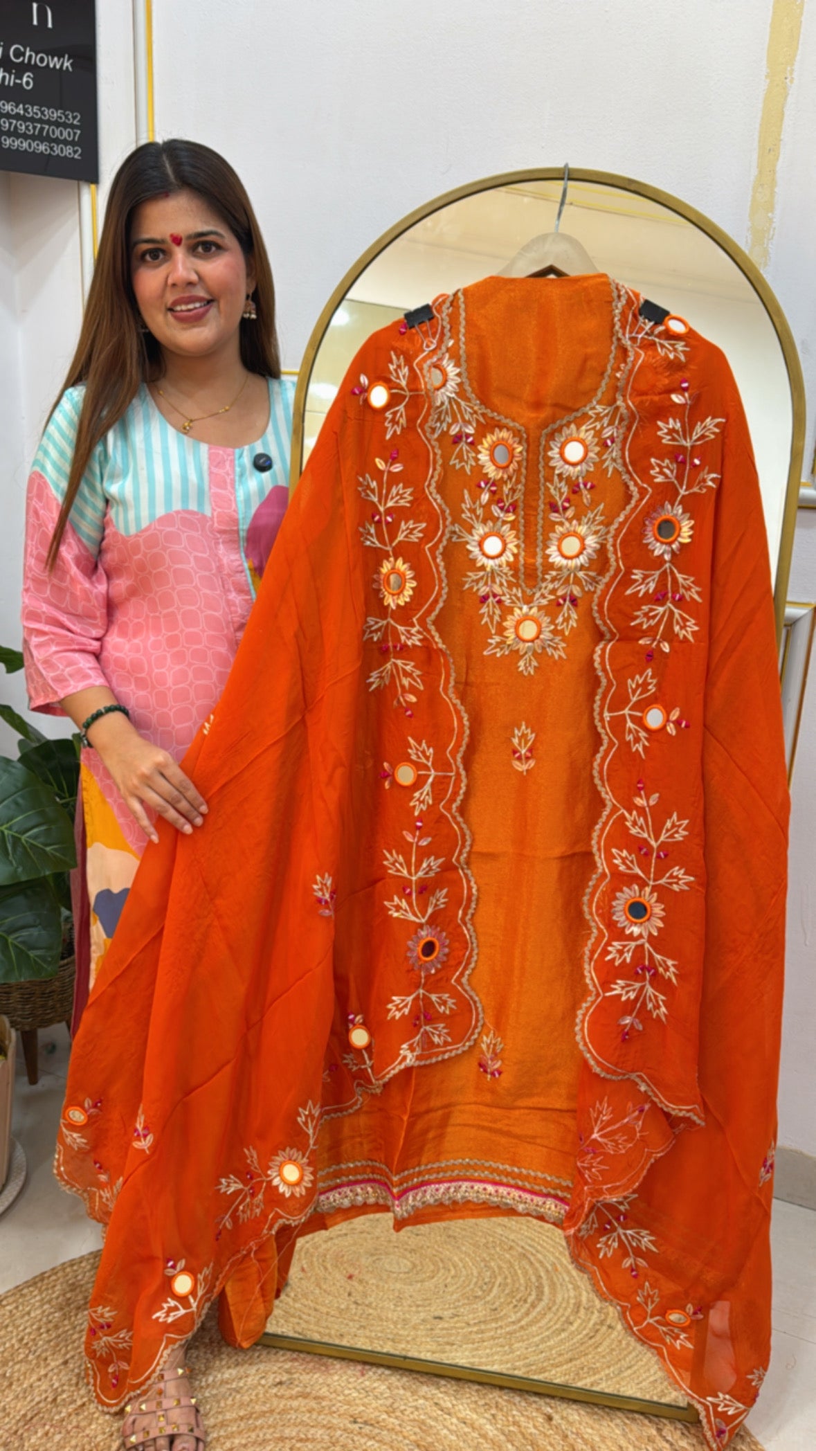 mirror elegance karwa Chauth special designer shimmer silk pure mirror and gota patti suit material along with organza silk scalped dupatta with mirror and gota detailing  GF 606