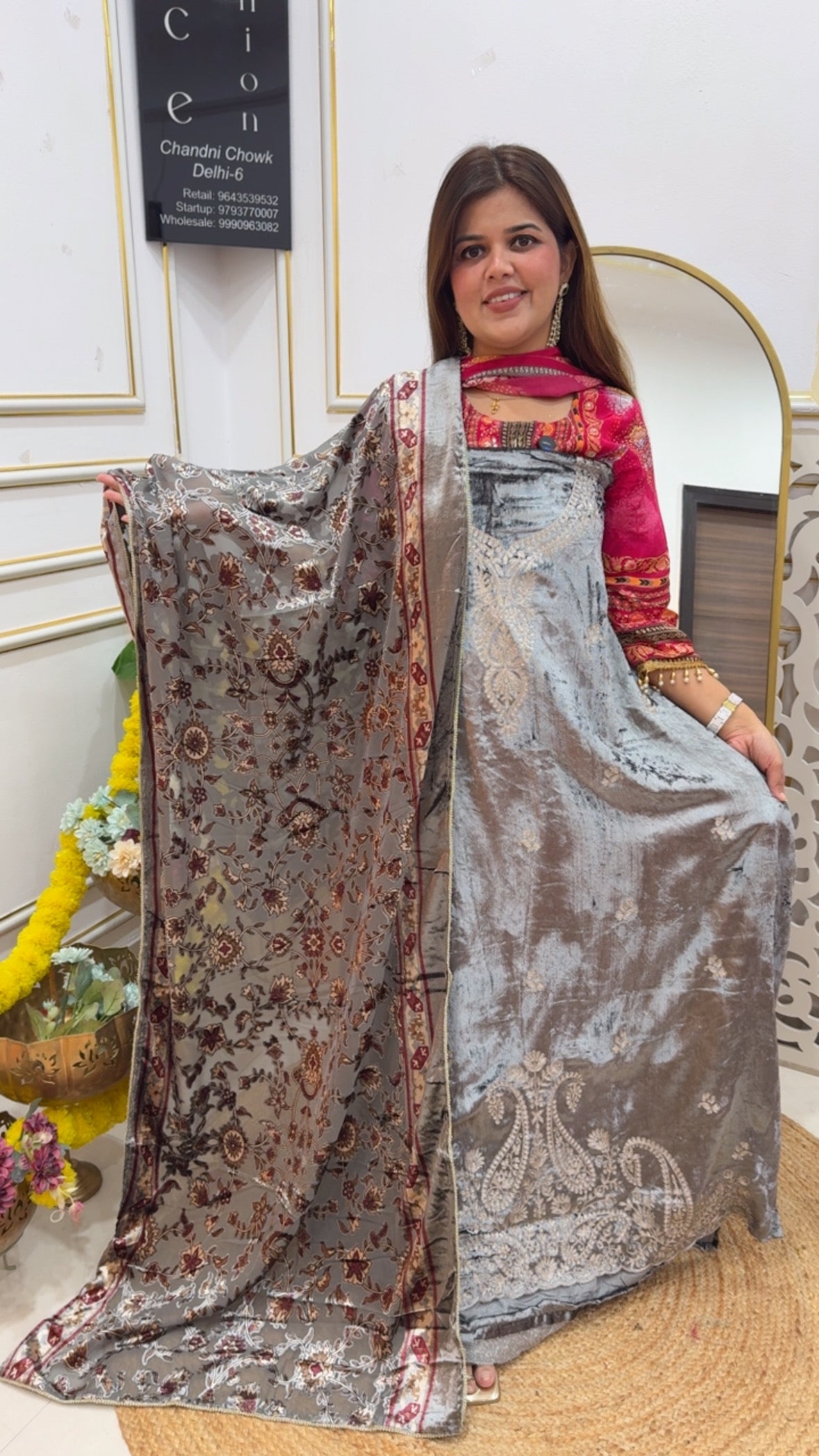 Premium Luxury Velvet Suit Material with Super Luxurious Braso Dupatta &amp; Pashmina Bottom GF 732