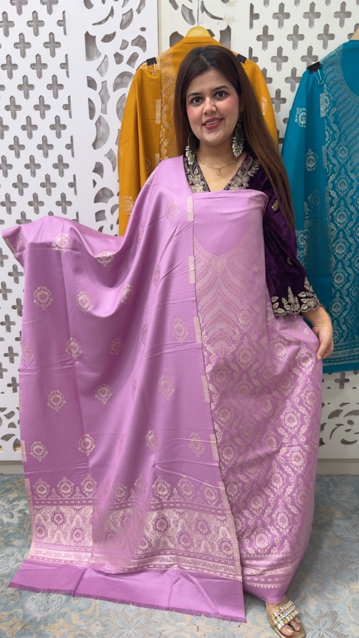 Winter special classy and royal pure weaved pure pashmina suit material with  full weaved dupatta GF838