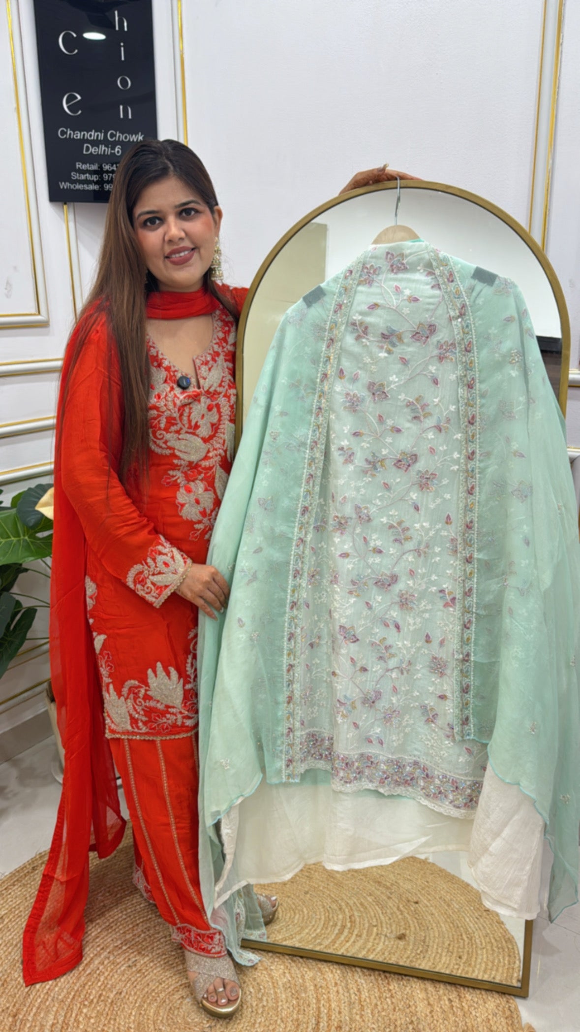 Glass Tissue Organza Suit with Handwork &amp; Chiffon Dupatta GF 280