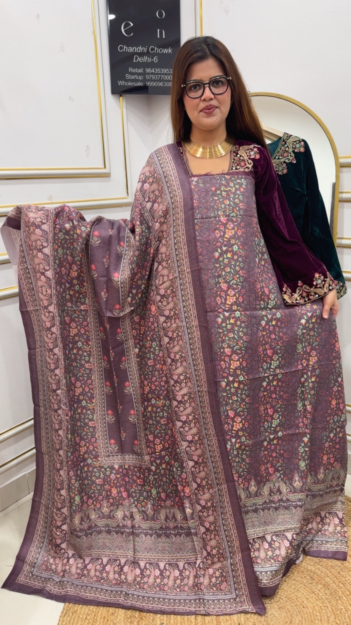 Demanded pashmina full sequence and embroidery work warm and casual pashmina suit material with pure pashmina shawls GF885
