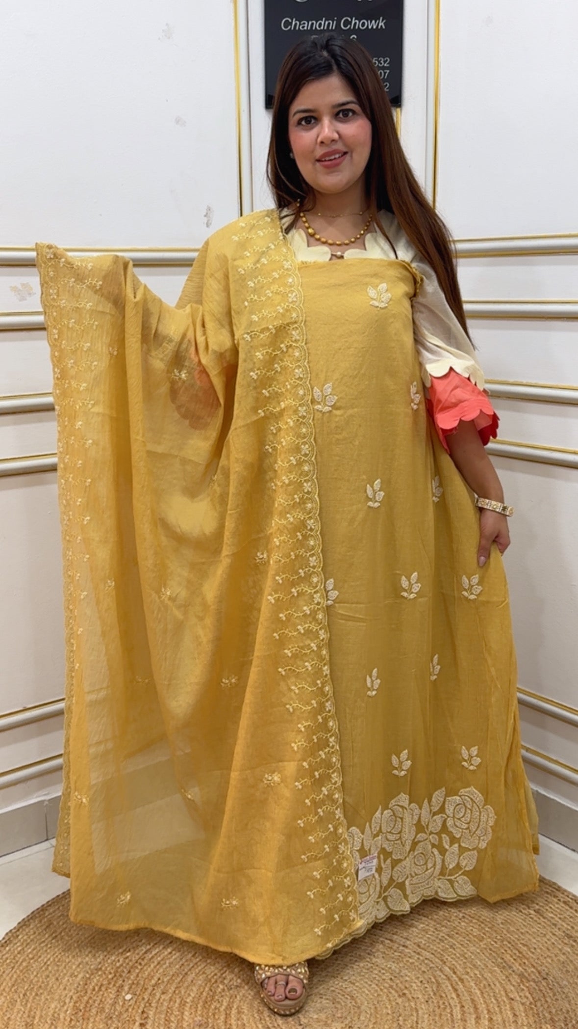 legant and premium semi partywear pure Mul Mul cotton suit material with handwork detailing along with beautiful and prettiest dupatta GF1129 Yellow