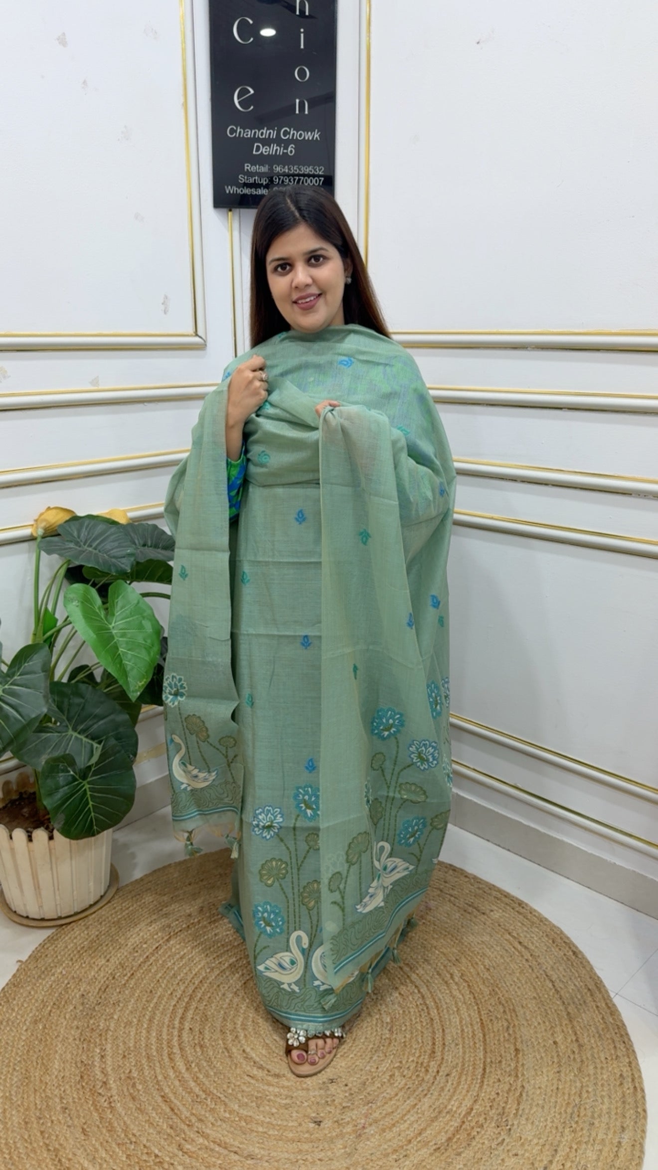 Premium quality best seller pure Moonga silk  jamdhani  swan detailing weaved dupatta along with Jamdani neck detailing and premium looking jamdhani dupatta  GF1185