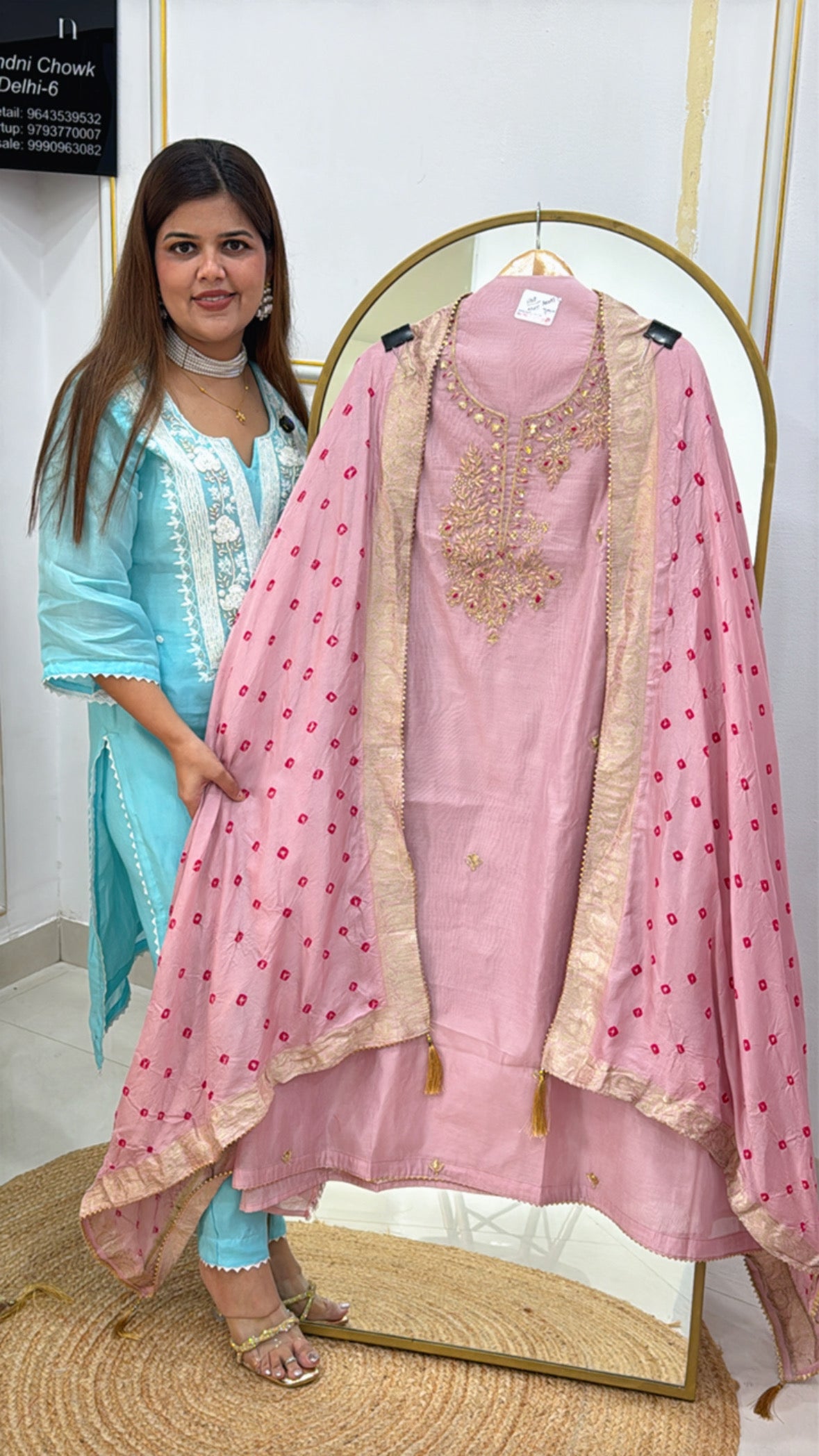 Party wear special pure chanderi silk material along with pure zari handwork over shirt with pure bandhej silk dupatta GF512