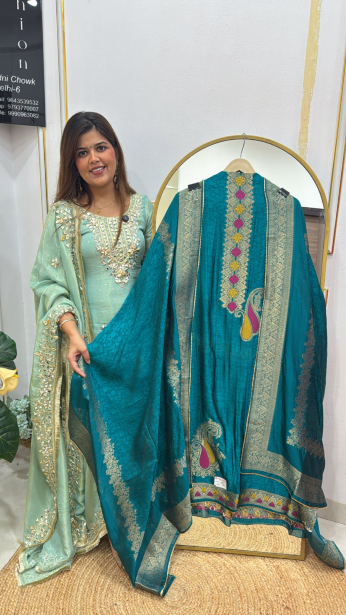 Partywear special pure bhagalpuri banglori silk jamdhani weaved suit material along with jamdhani weaved dupatta GF585