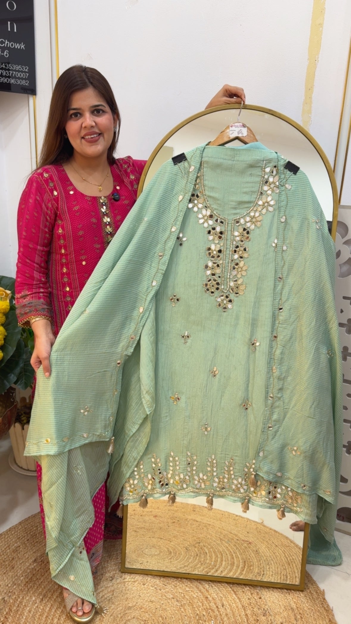 Royal and premium mirror shimmer crushed ultra luxurious suit material with premium pure dupatta detailing GF725