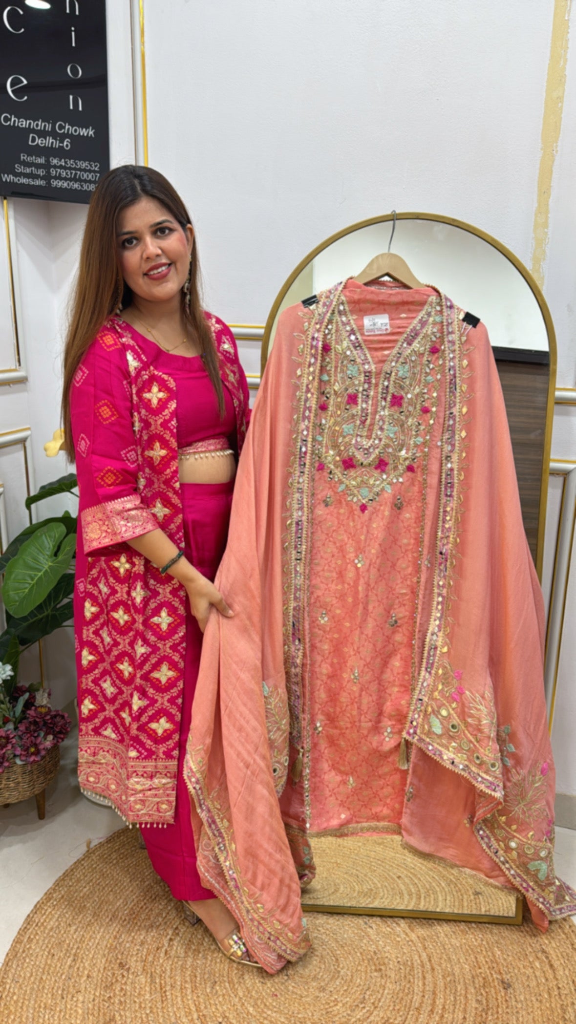 Latest and trending pure weaved silk suit material along with heavy manual gota mirror work all over shirt and dupatta GF 531