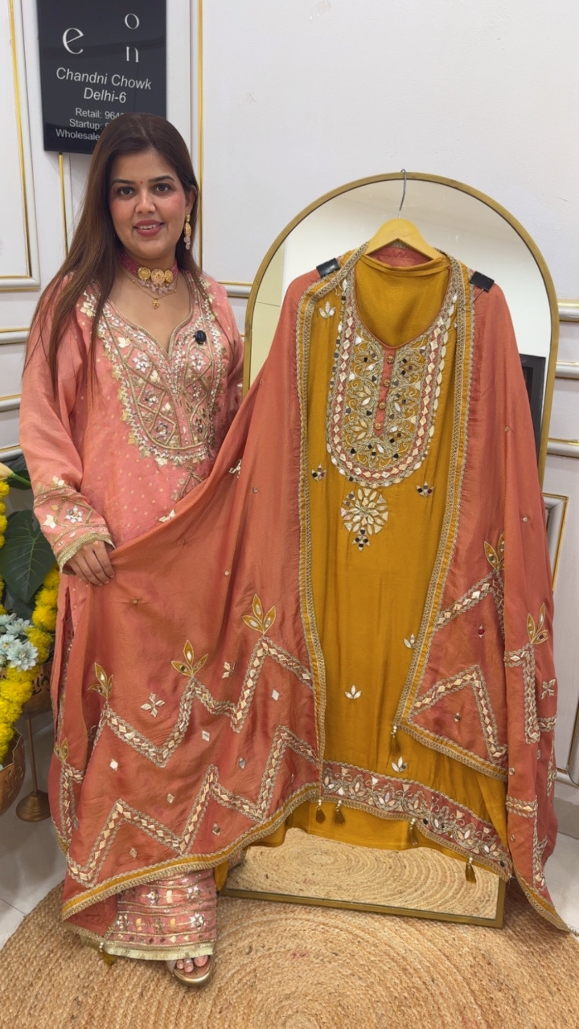 Elegant and rich pure gota patti suit with full work over neck along with full length gota work dupatta GF687