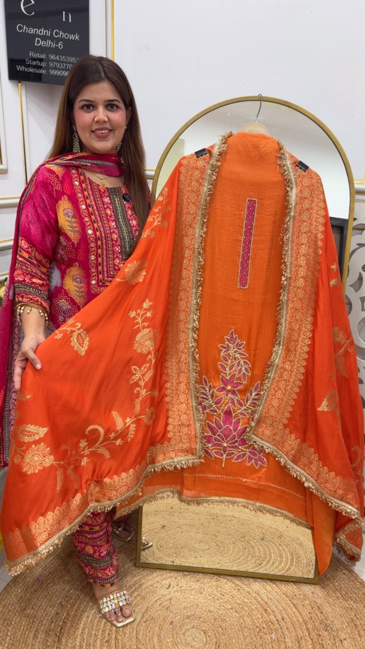 Festival and wedding special bright pure shimmer silk with handwork suit material with designer dupatta GF731