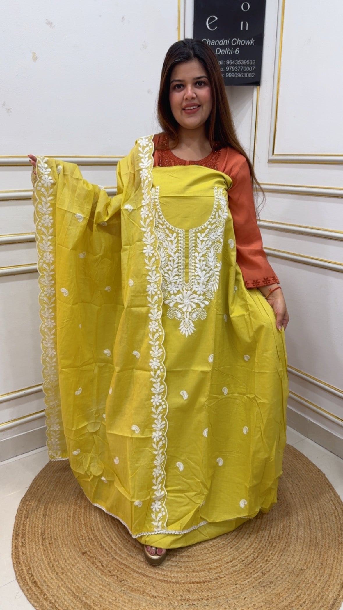 Summer special pure cotton Lucknowi embroidery trending and super classy suit material with cotton dupatta GF1138 Yellow