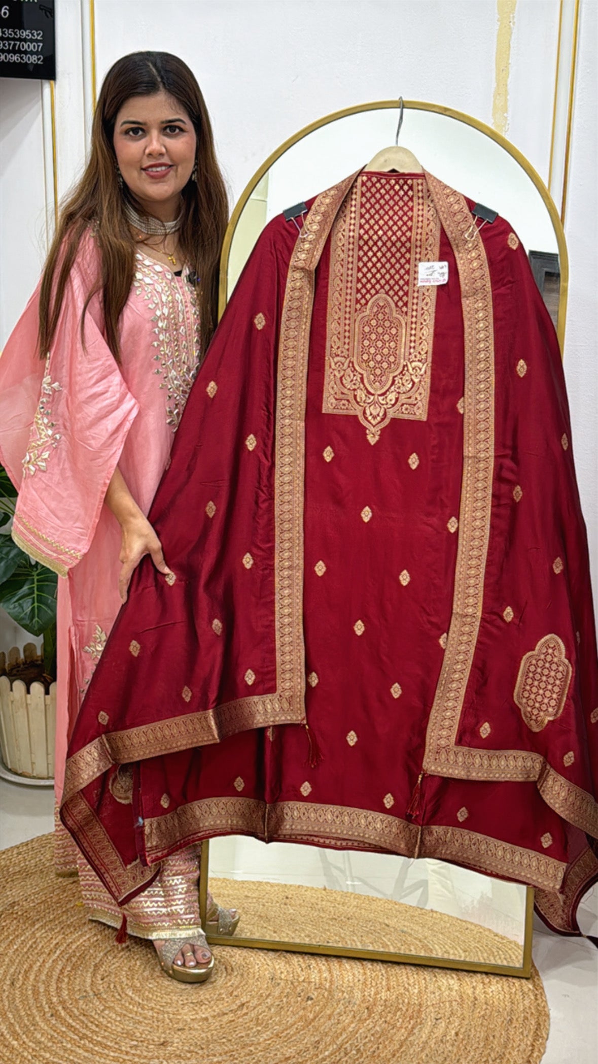 Designer Weaved Banglori Silk Suit Material with Matching Weaved Dupatta GF 520