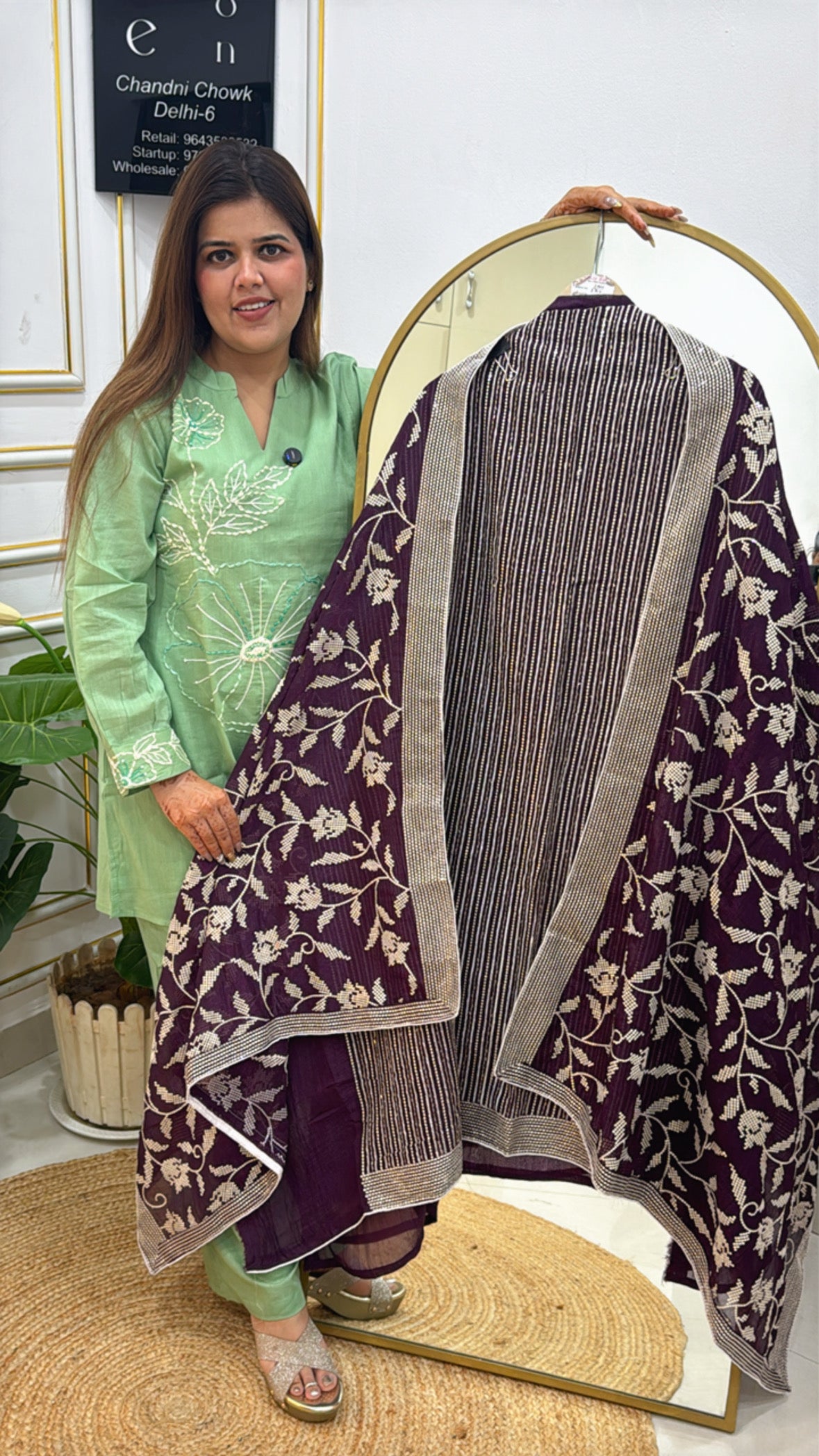 Women's Pure Crushed Fabric Suit with Shimmer Silk Shine &amp; Embroidered Dupatta GF 262