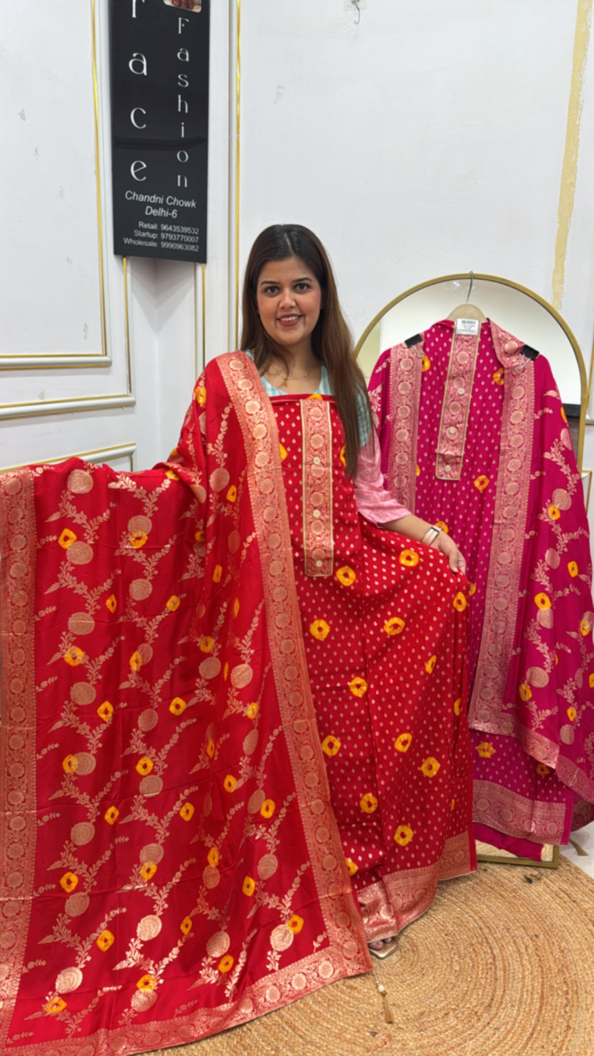 Festival special pure raw silk bandhani style fully weaved suit material along with full bandhani style weaved dupatta GF 605