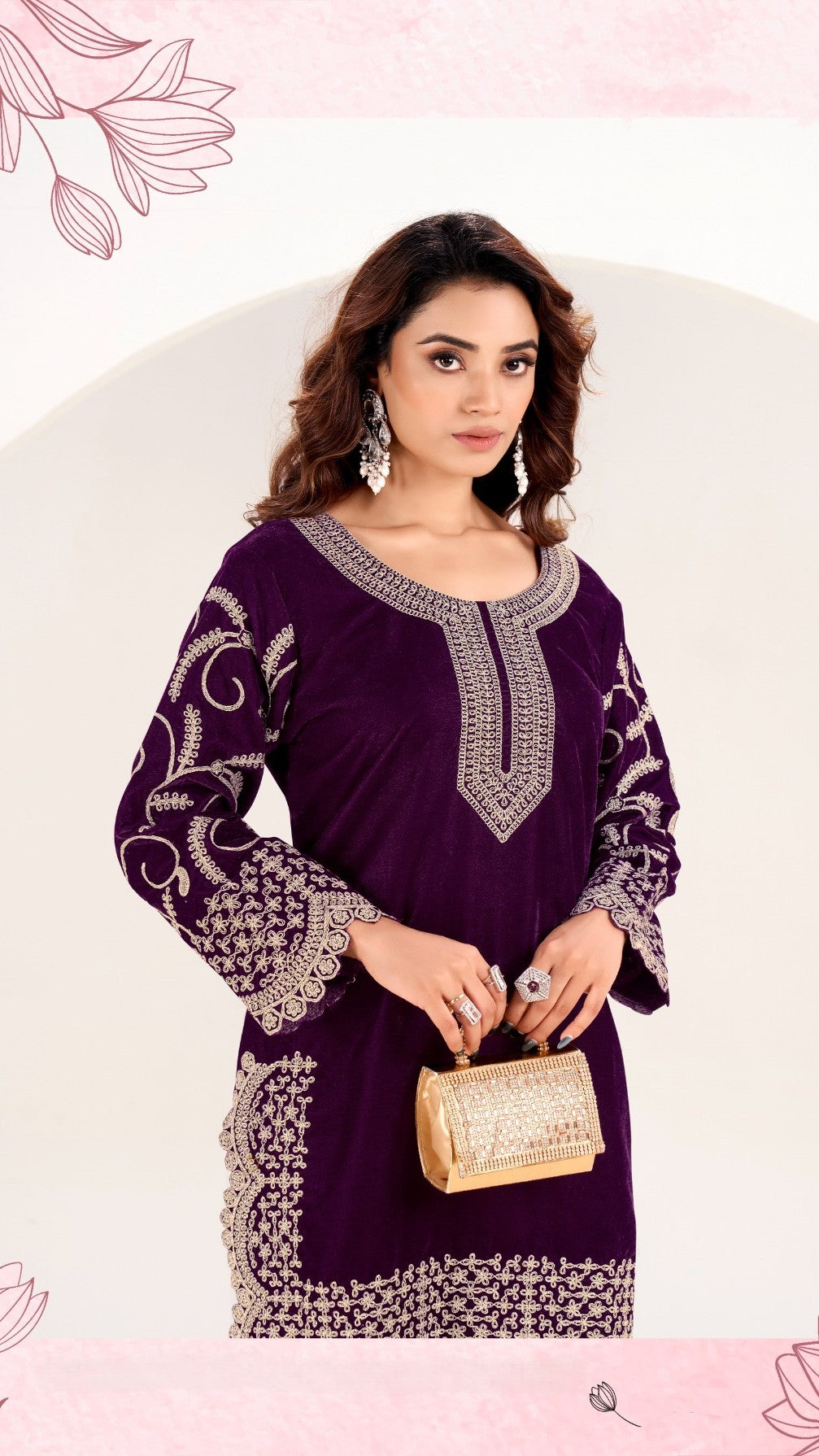 Beautiful Ready To Wear Winter Velvet Coord Set Full embroidery work over sleeves and all over Coordset very pretty and comfortable GF861