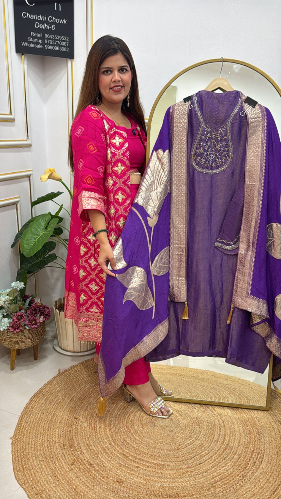 Karwa Chauth Special Pure Shimmer Silk Suit with Handwork Neck Heavy Kanjivaram Banarasi Dupatta GF 537