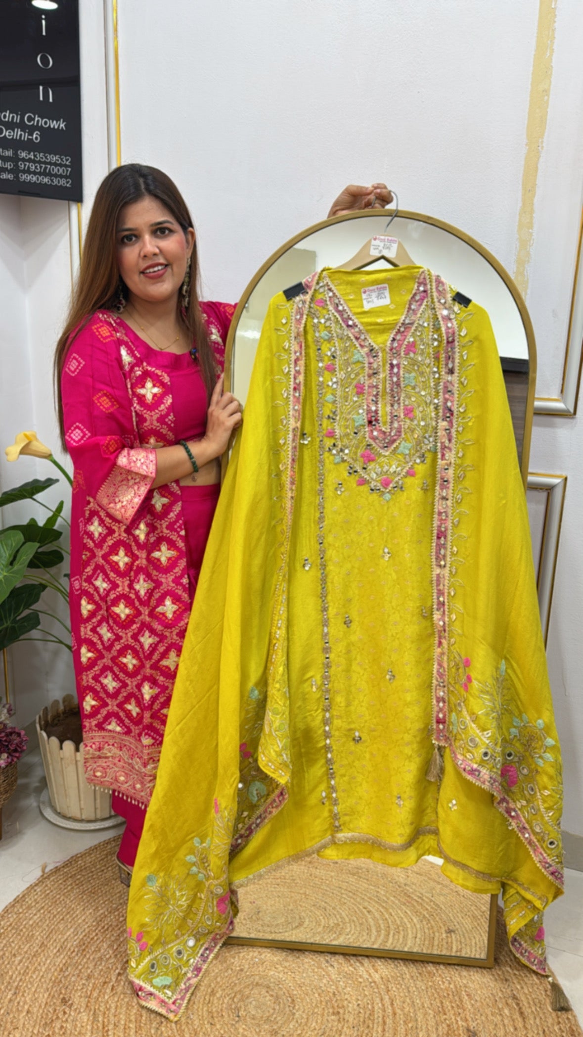 Latest and trending pure weaved silk suit material along with heavy manual gota mirror work all over shirt and dupatta GF 531