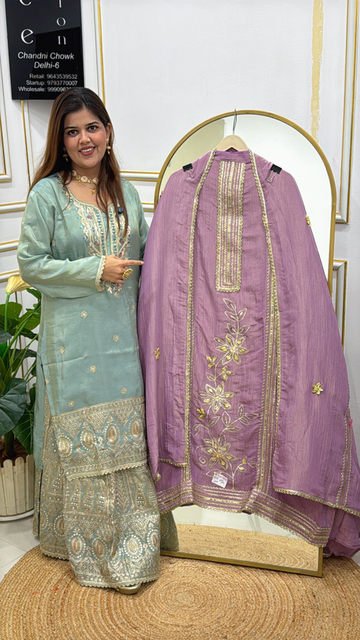 premium pure crushed shimmer silk suit material with elegant gota work all over shirt and dupatta GF561