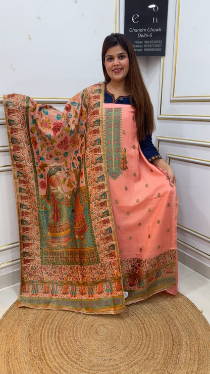 Pure silk kajivaram weaved super classy partywear royal suit material along with full gold weaved artwork dupatta GF1126