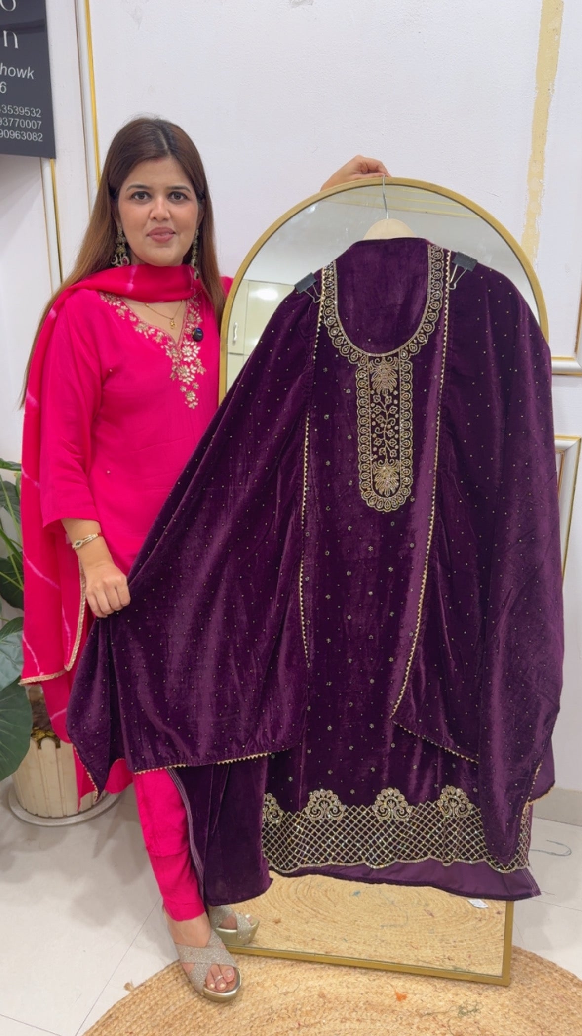 Winter special partywear full Swarovski handwork heavy velvet suit materials with velvet dupatta and velvet bottom GF786
