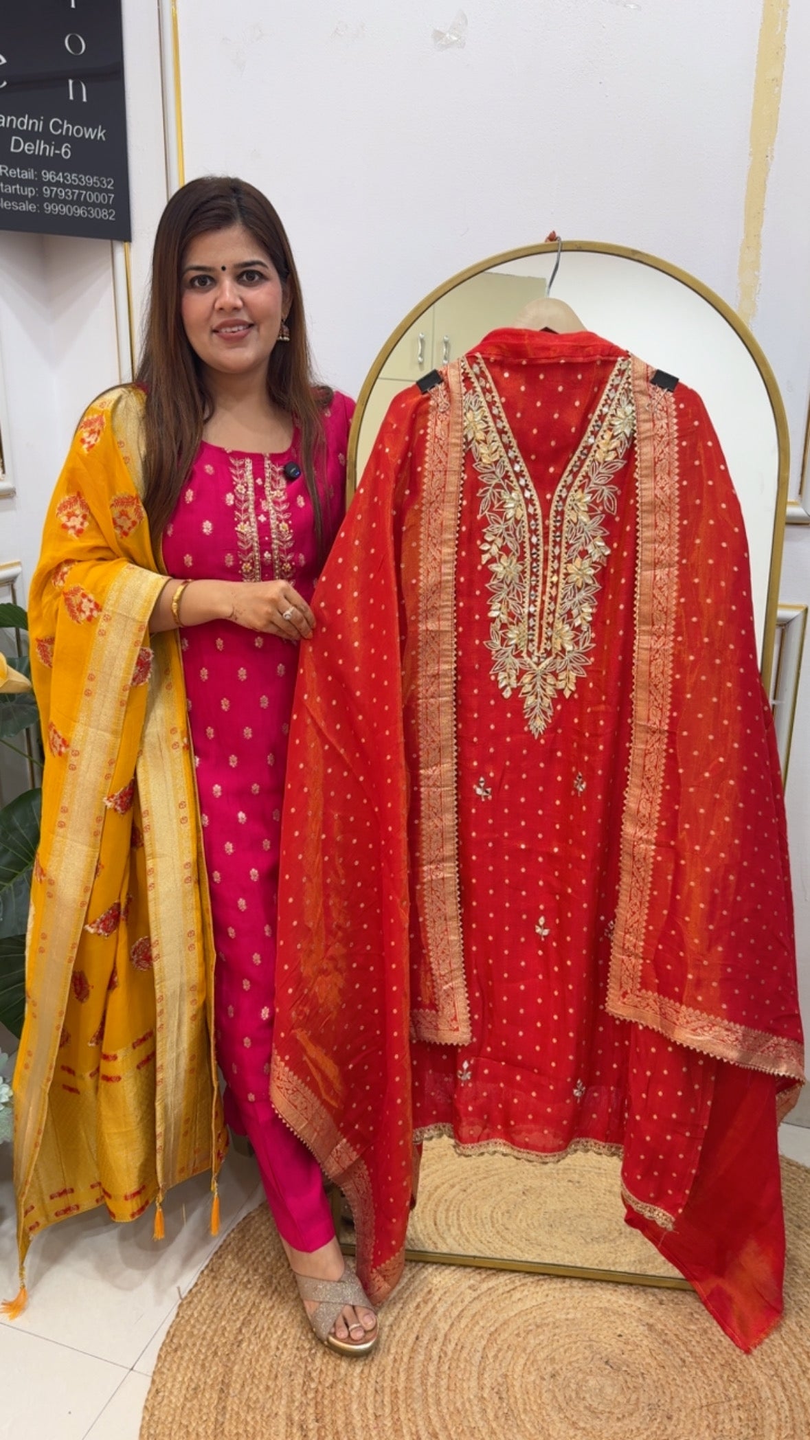 Wedding and partywear special gota patti premium neck detailing with viscose organza full weaved shirt suit material and dupatta GF 753