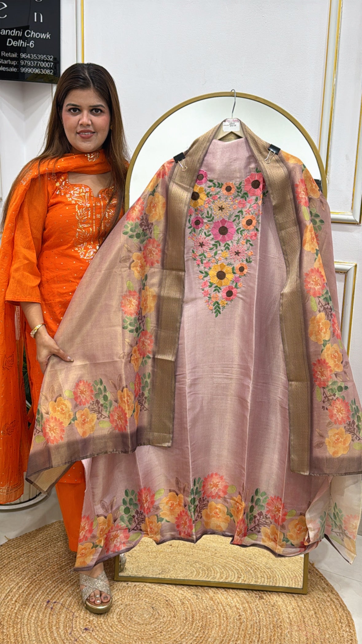 Premium Shimmer Silk Suit Material in Metallic Finish with Elegant Printed Dupatta GF 343