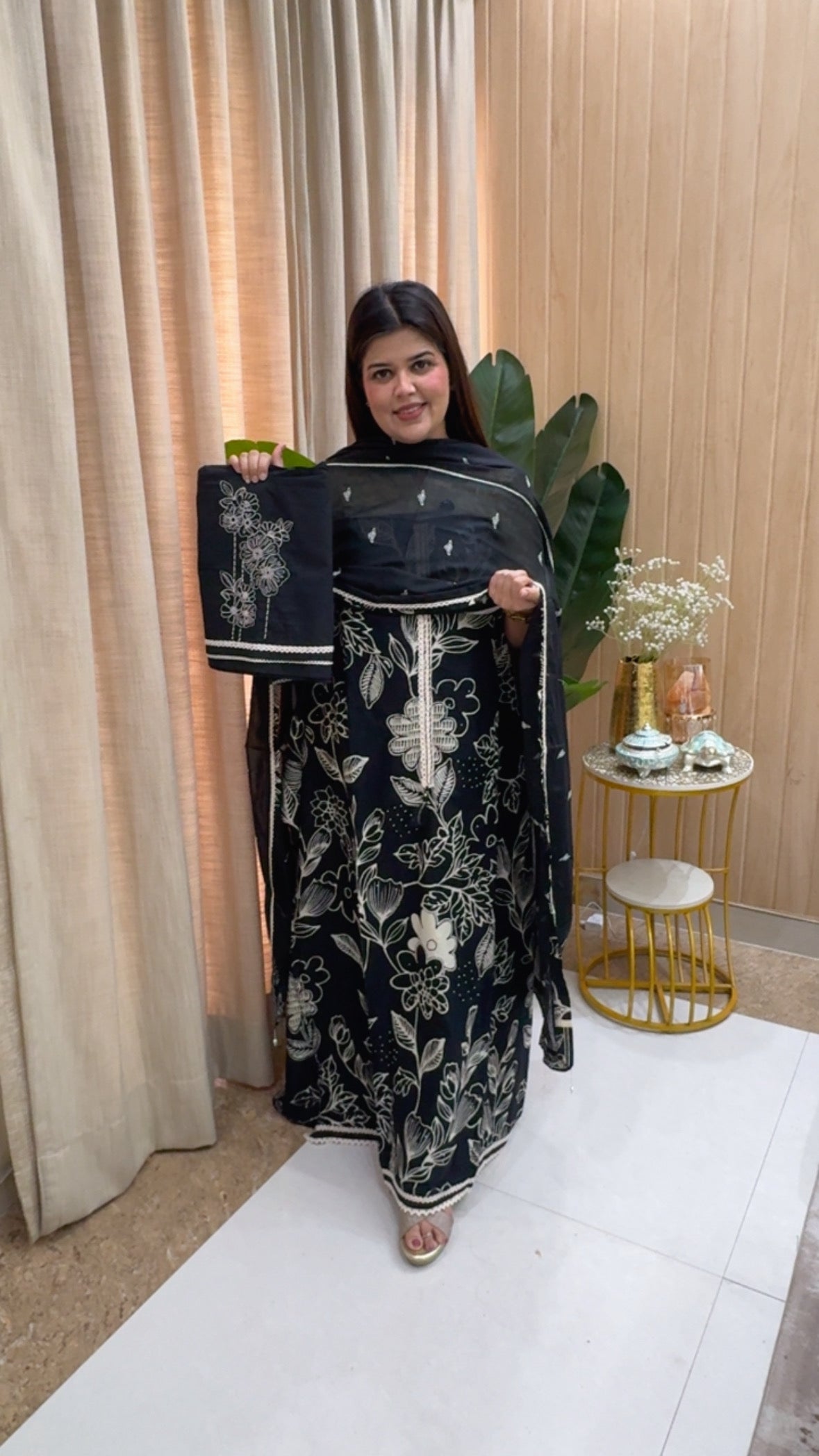 Pure cotton elegance front and back printed cotton suit material with cotton dupatta and bottom work gf1175 Black
