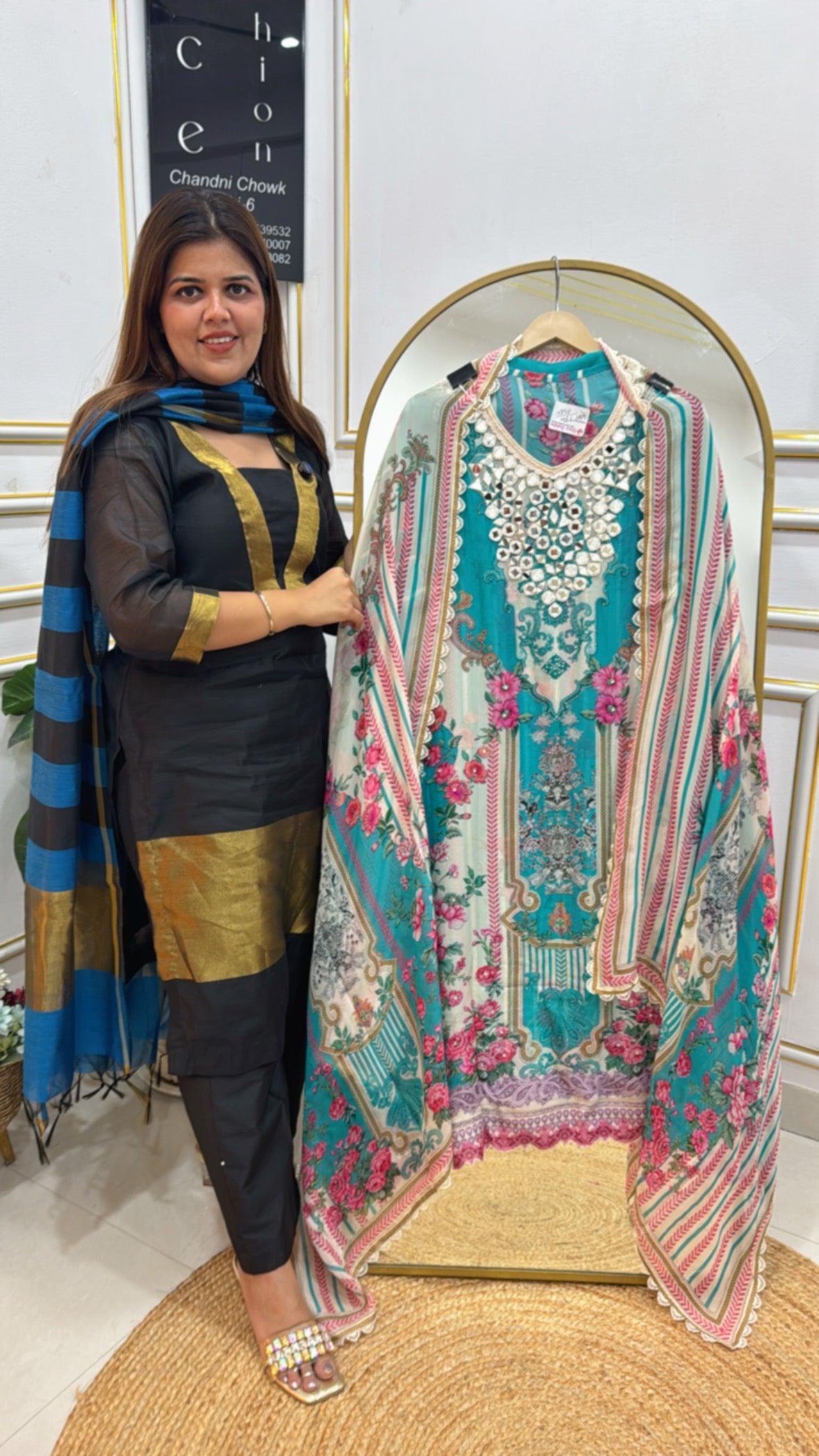 Rakhi Special – Soft Silk Suit Material with Zardozi Neck &amp; Weaved Dupatta GF 360