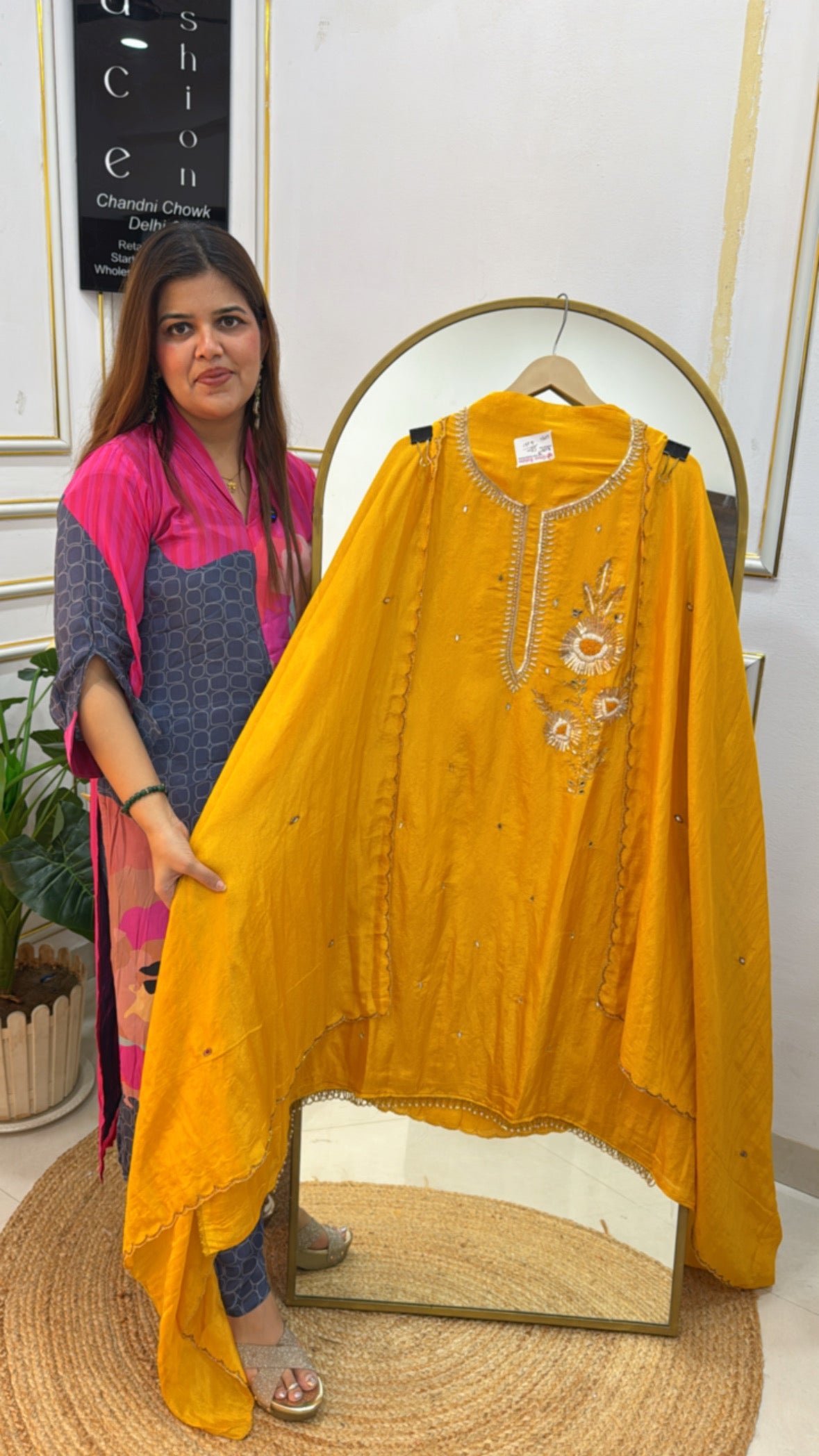 Elegant and designer pure shimmer silk designer handwork suit material along shimmer silk dupatta GF582