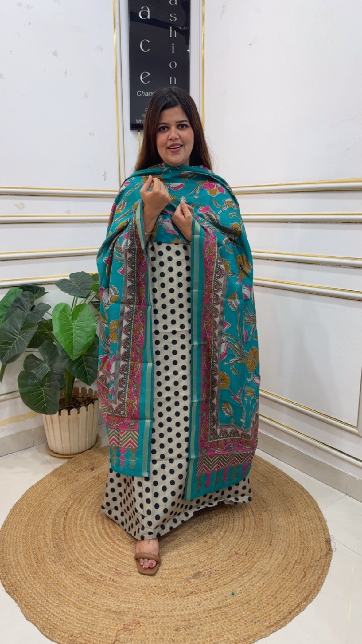 Summer trending polka creation pure Mul Maheshwari premium suit material along with premium Mul Maheshwari elegant printed dupatta gf1195