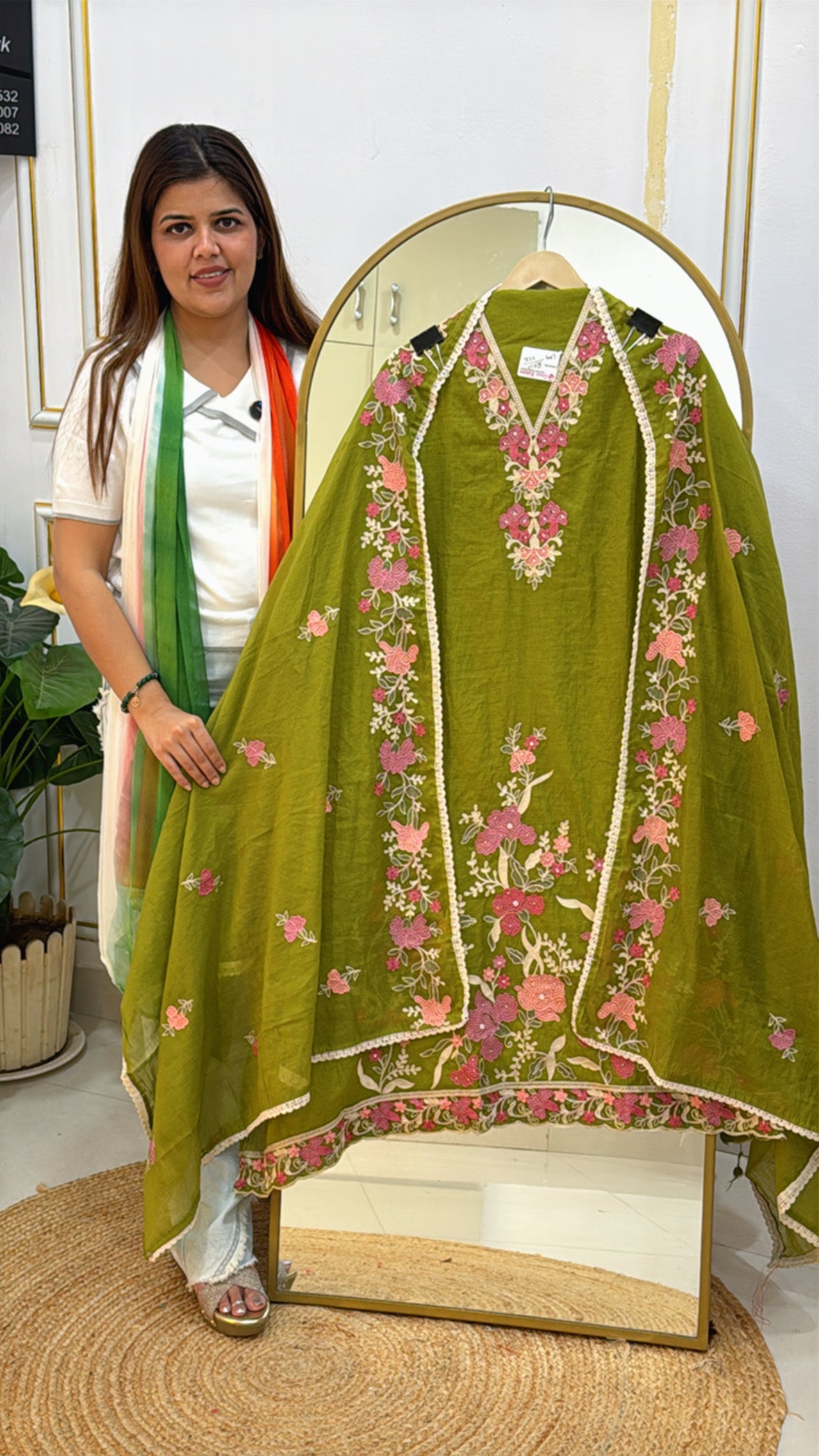Latest Mul Chanderi Suit with Persian Embroidery & Matching Dupatta GF 472