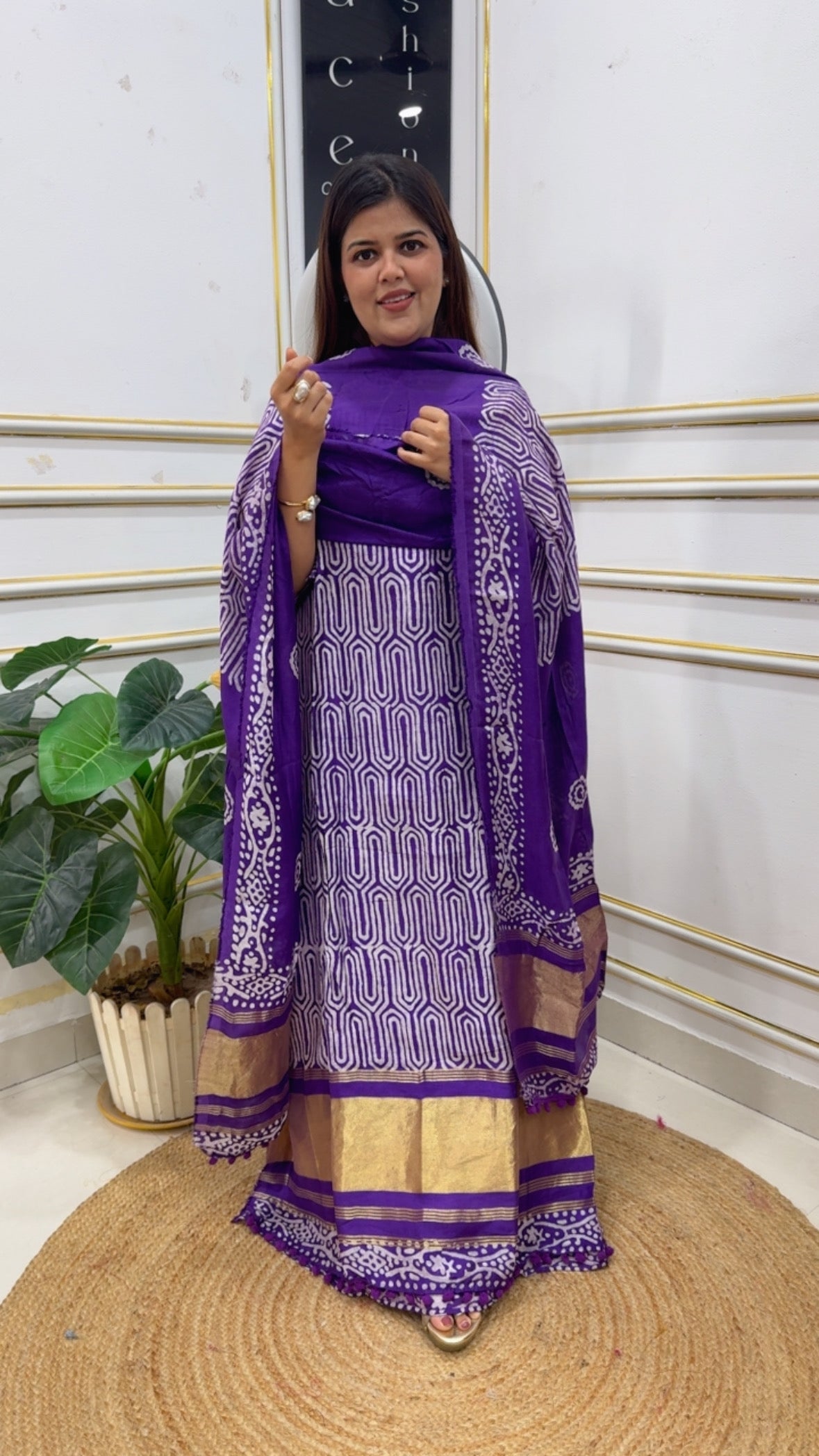 Summer special lakadpatti golden weaved border pure cotton printed suit material along with pure lakadpatti cotton dupatta GF1212 Purple